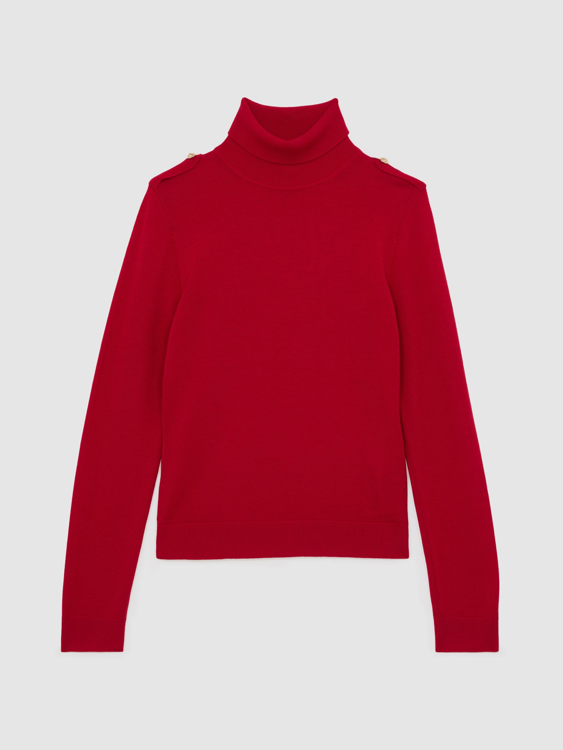 Wool Epaulette Roll-Neck Jumper in Red