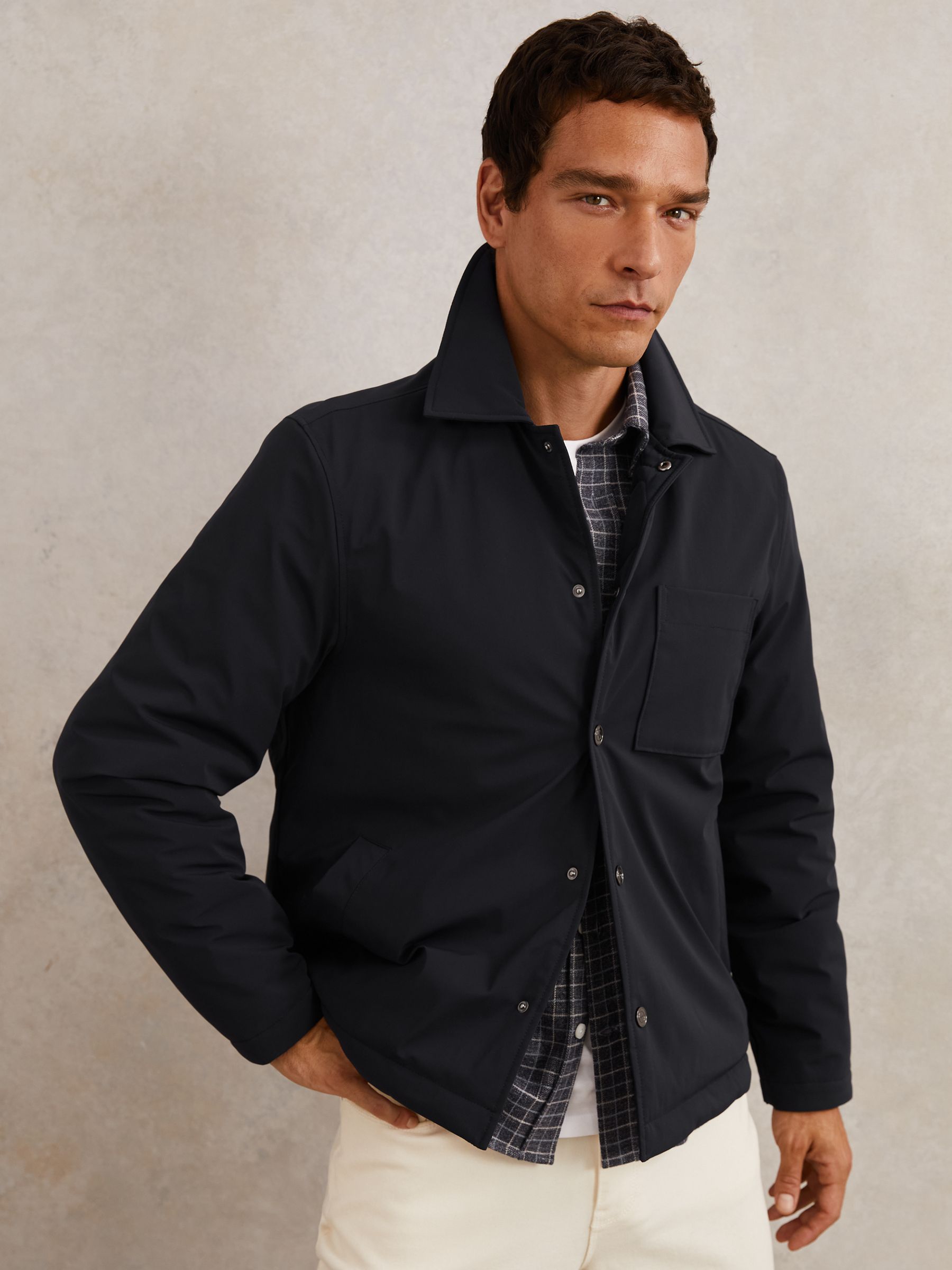Lightly-Padded Patch-Pocket Overshirt in Navy