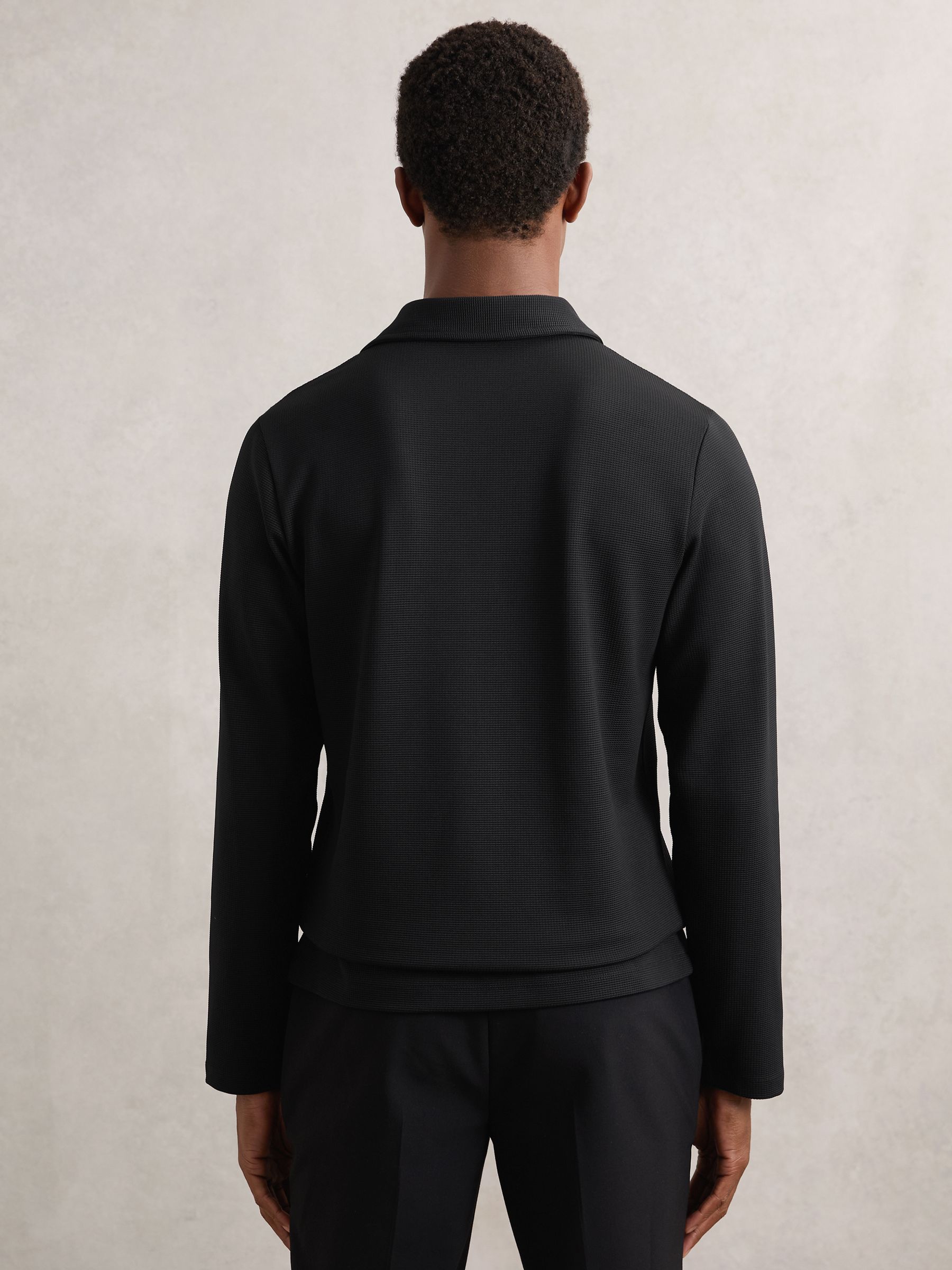 Textured Press-Stud Polo Shirt in Black