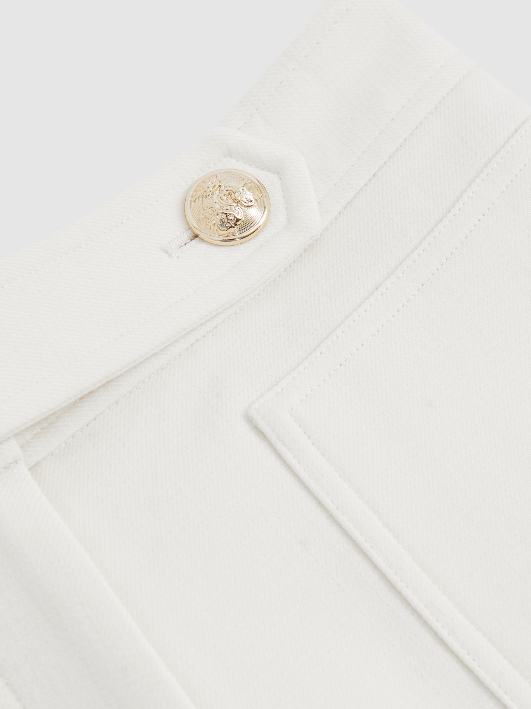 Twill Button-Tab Flared Trousers With Wool in White