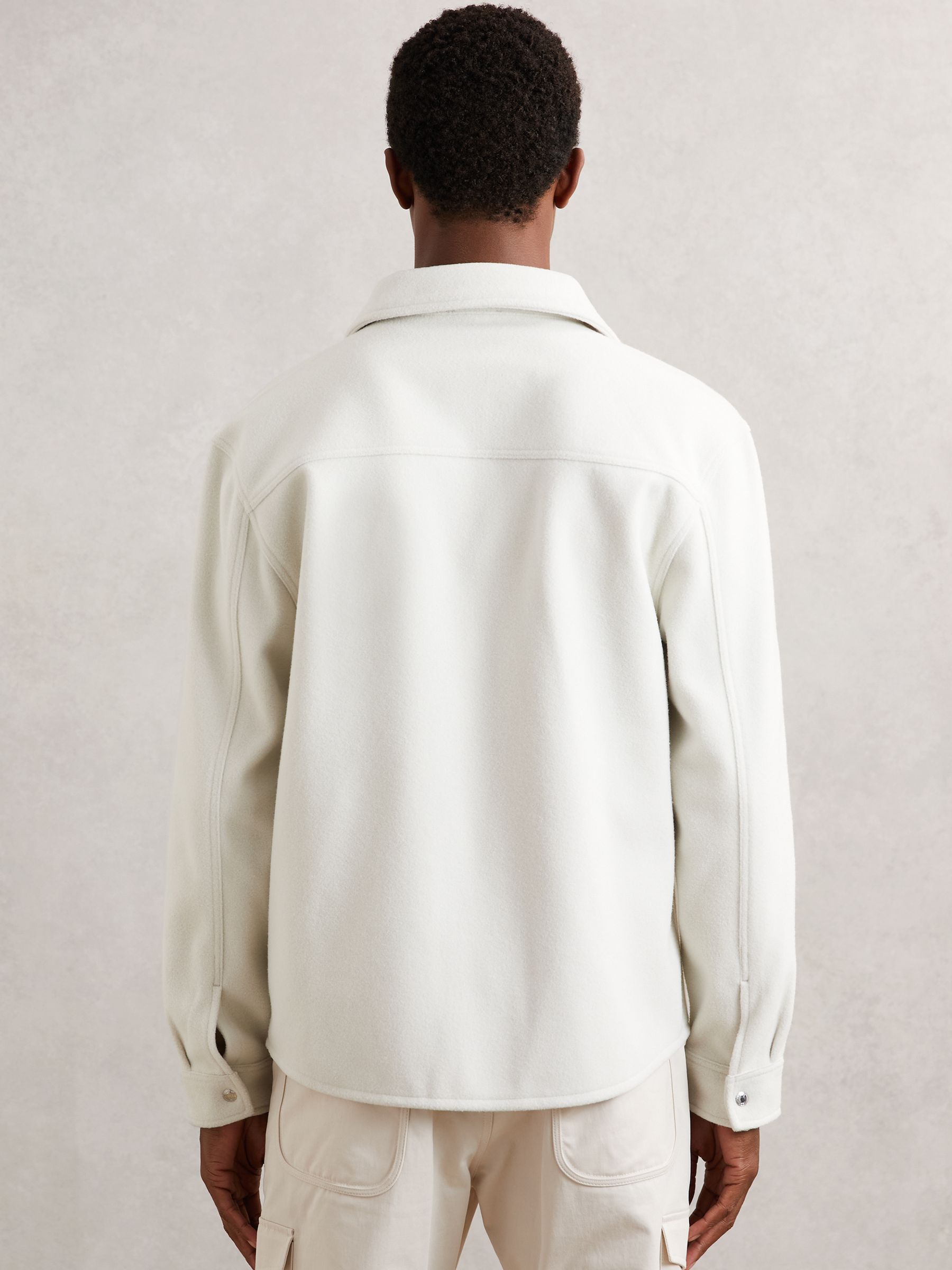 Corduroy-Pocket Press-Stud Overshirt in Off White