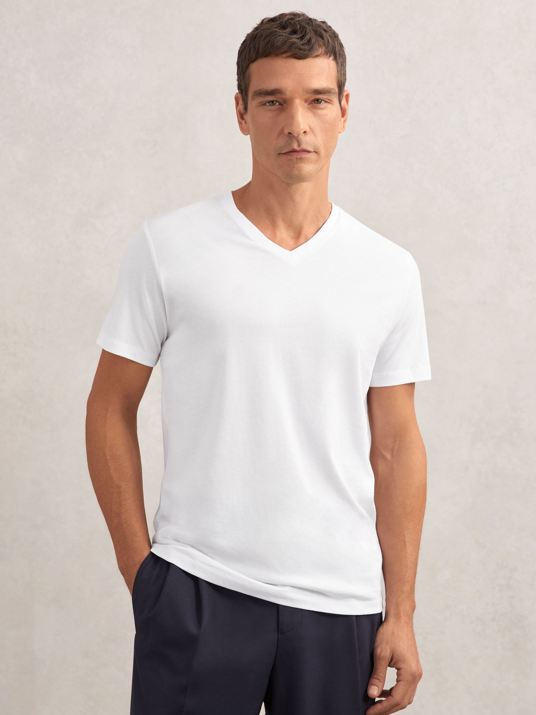 Cotton V-Neck T-Shirt in White