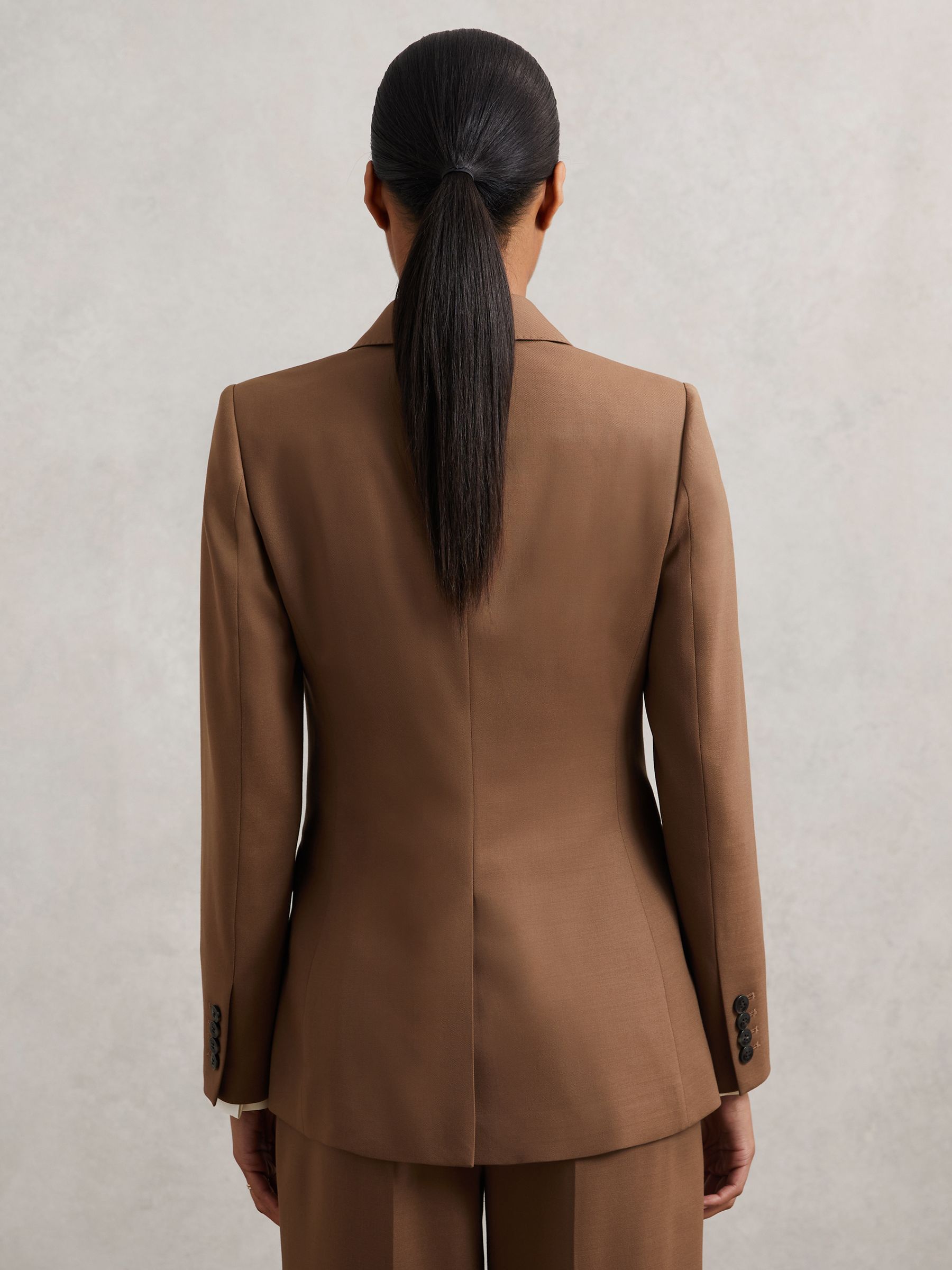 Wool-Blend Double-Breasted Suit Blazer in Tan