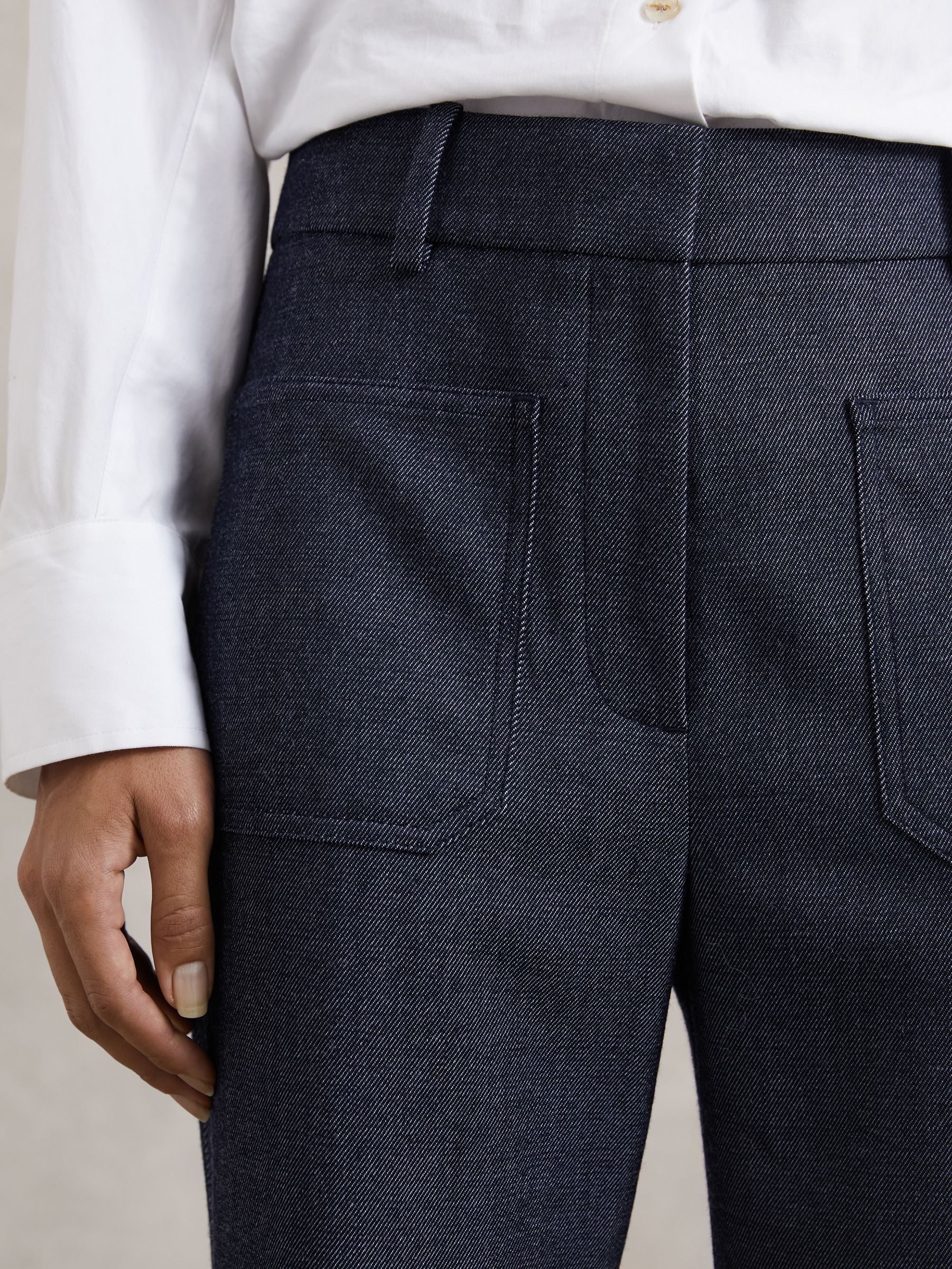 Petite Flannel Patch-Pocket Flared Trousers with Wool in Blue