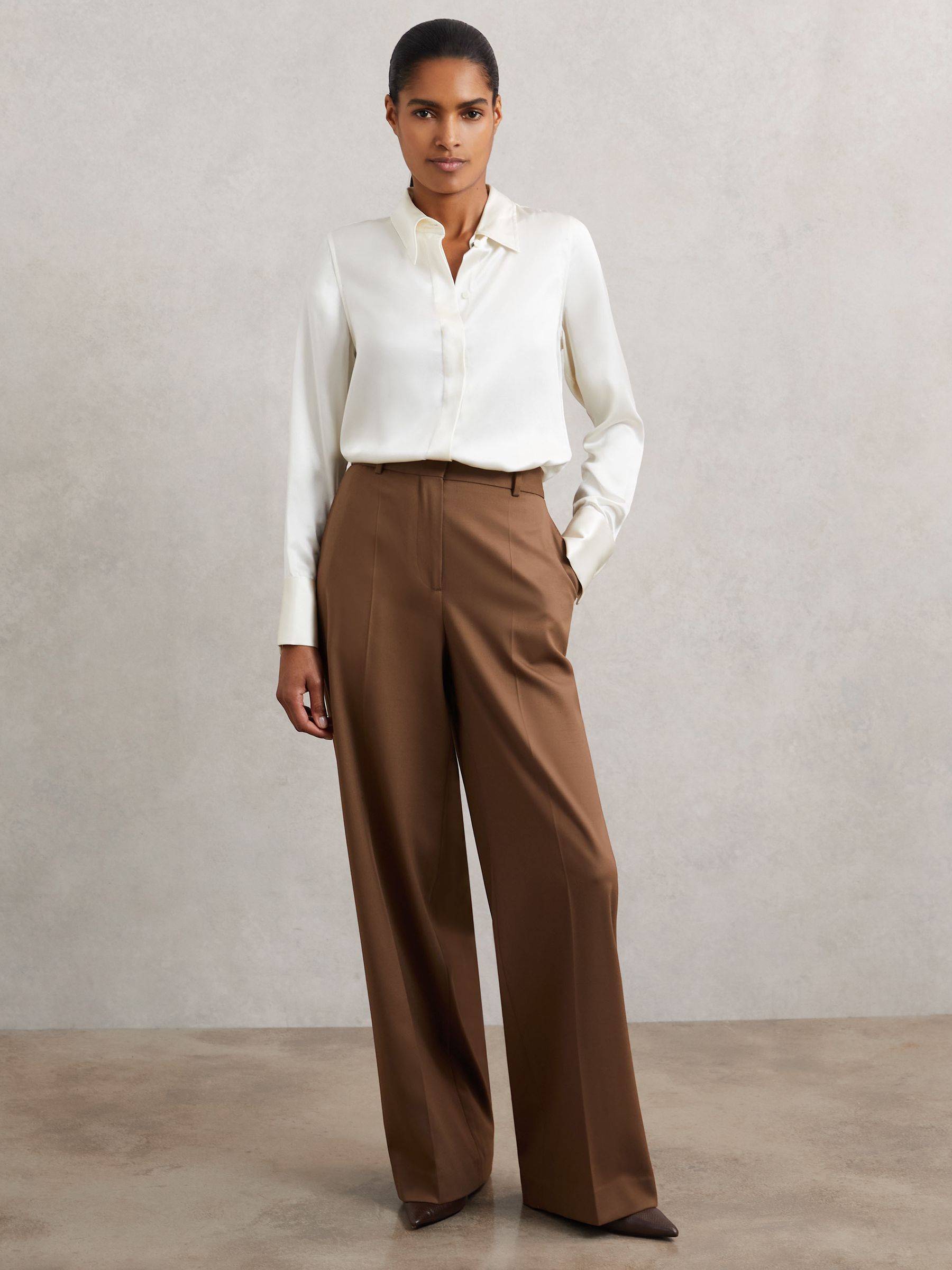 Petite Wool-Blend Wide-Leg Suit Trousers in Tan