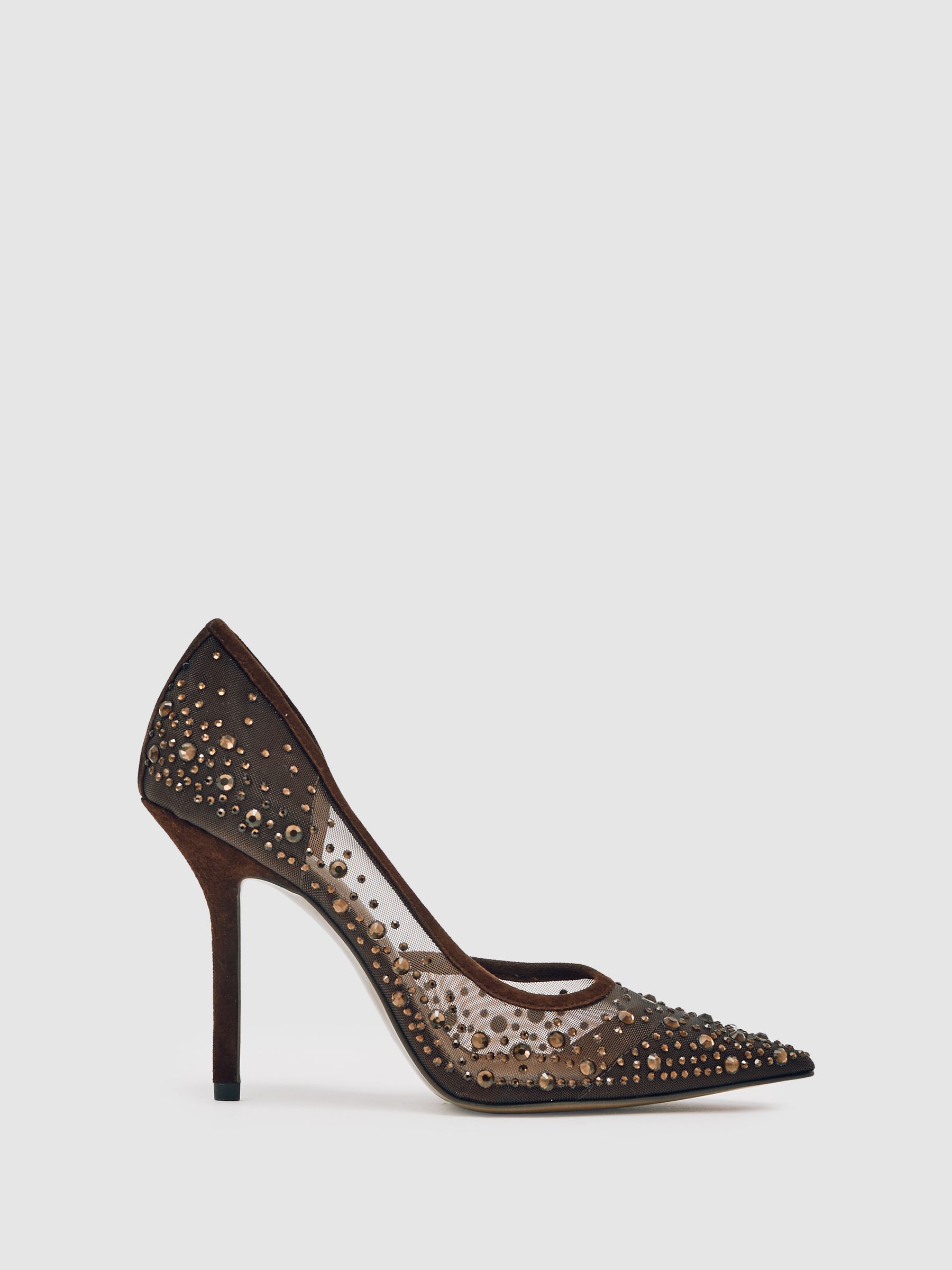 Crystal Embellished Mesh Court Shoes in Black