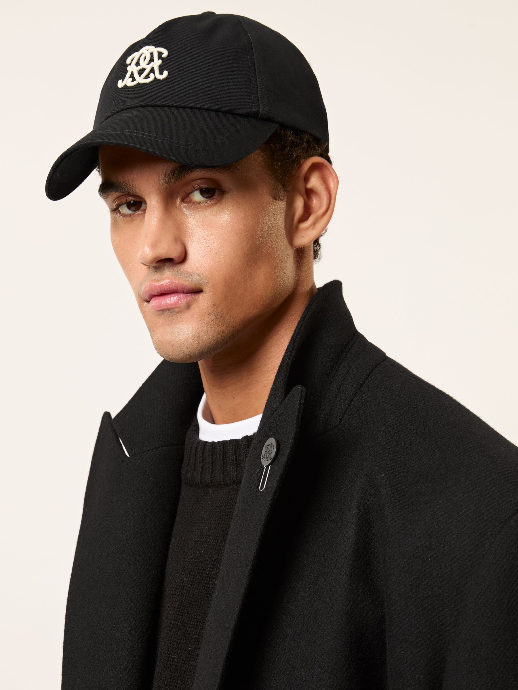 Monogram Long Double-Breasted Coat Wool-Blend in Black