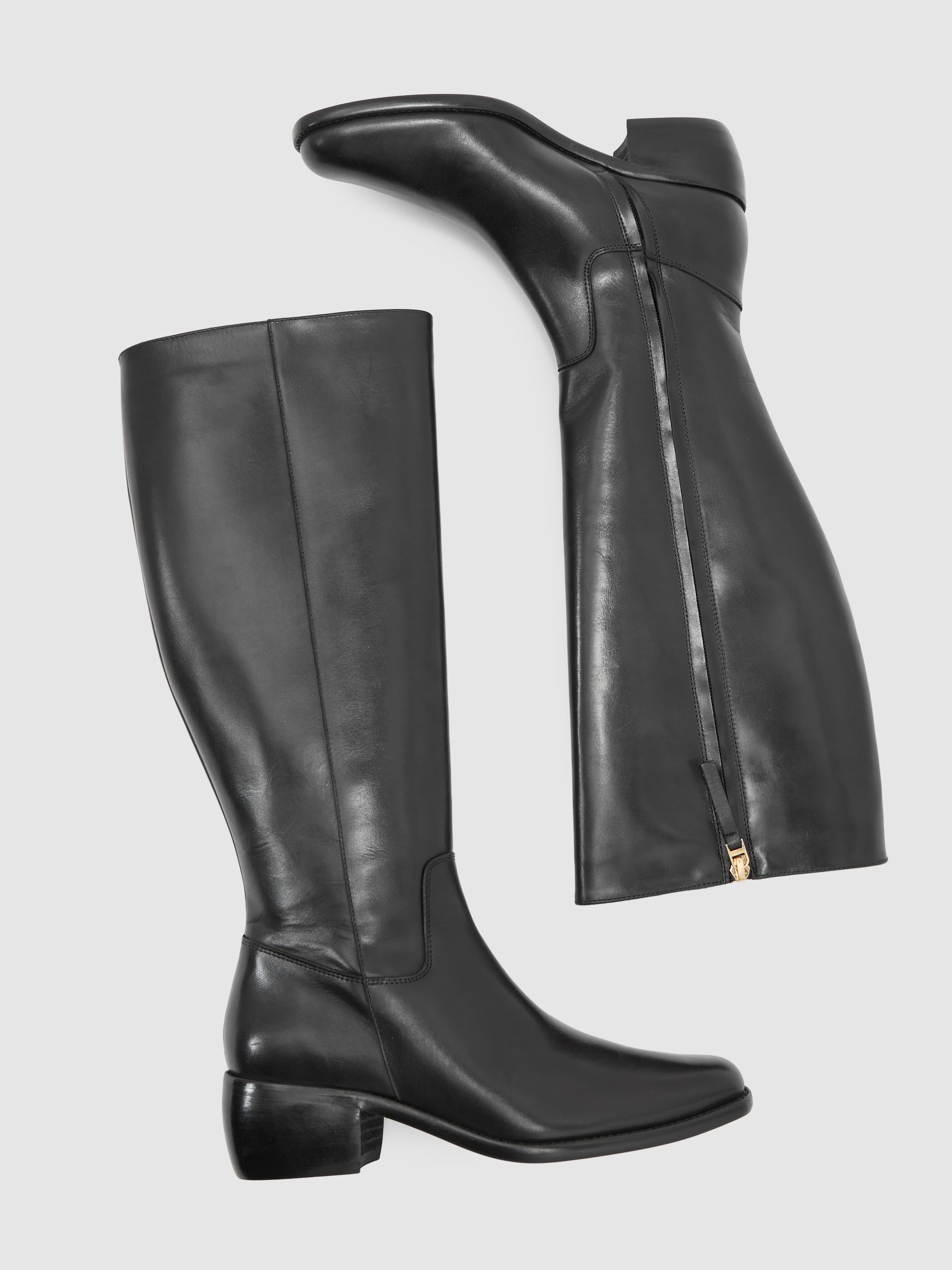 Leather Knee-High Boots in Black