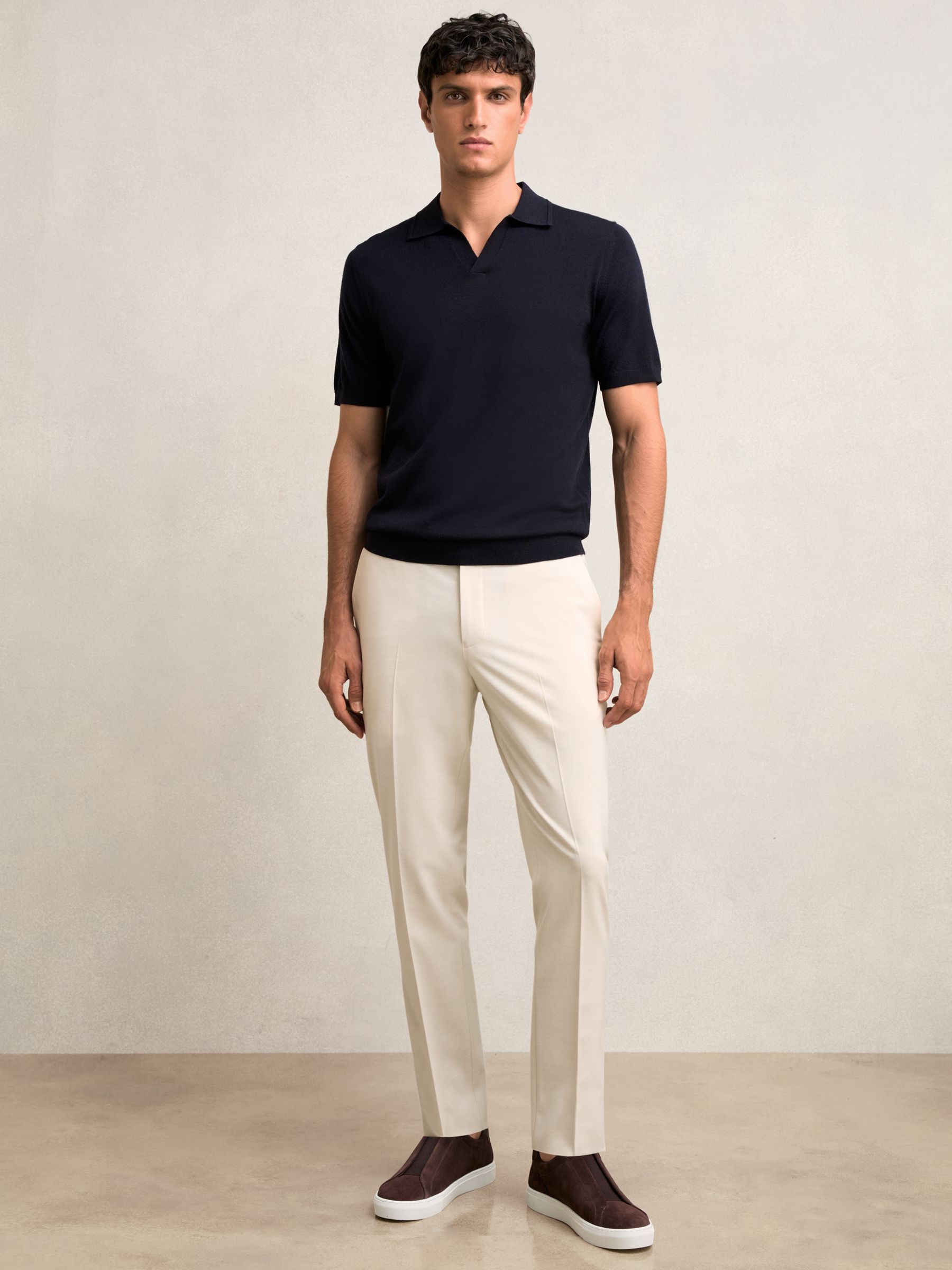 Stretch Slim Fit Drawstring Trousers in Stone