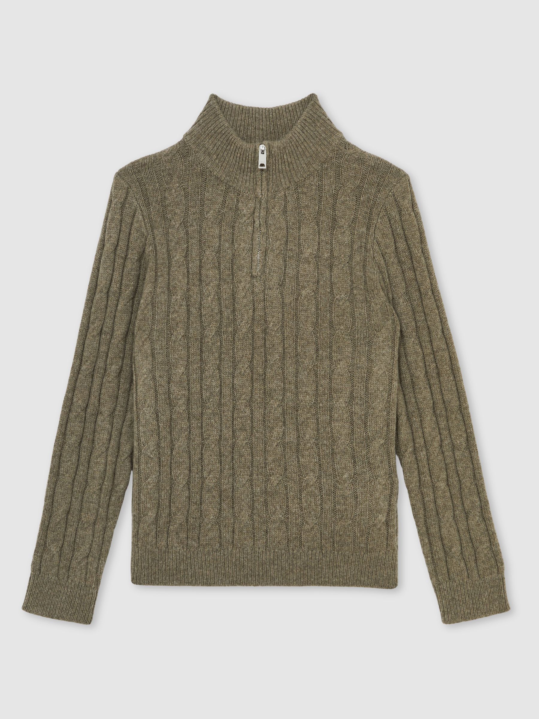 3-9 yrs Wool-Blend Half-Zip Cable Knit Jumper in Sage Green