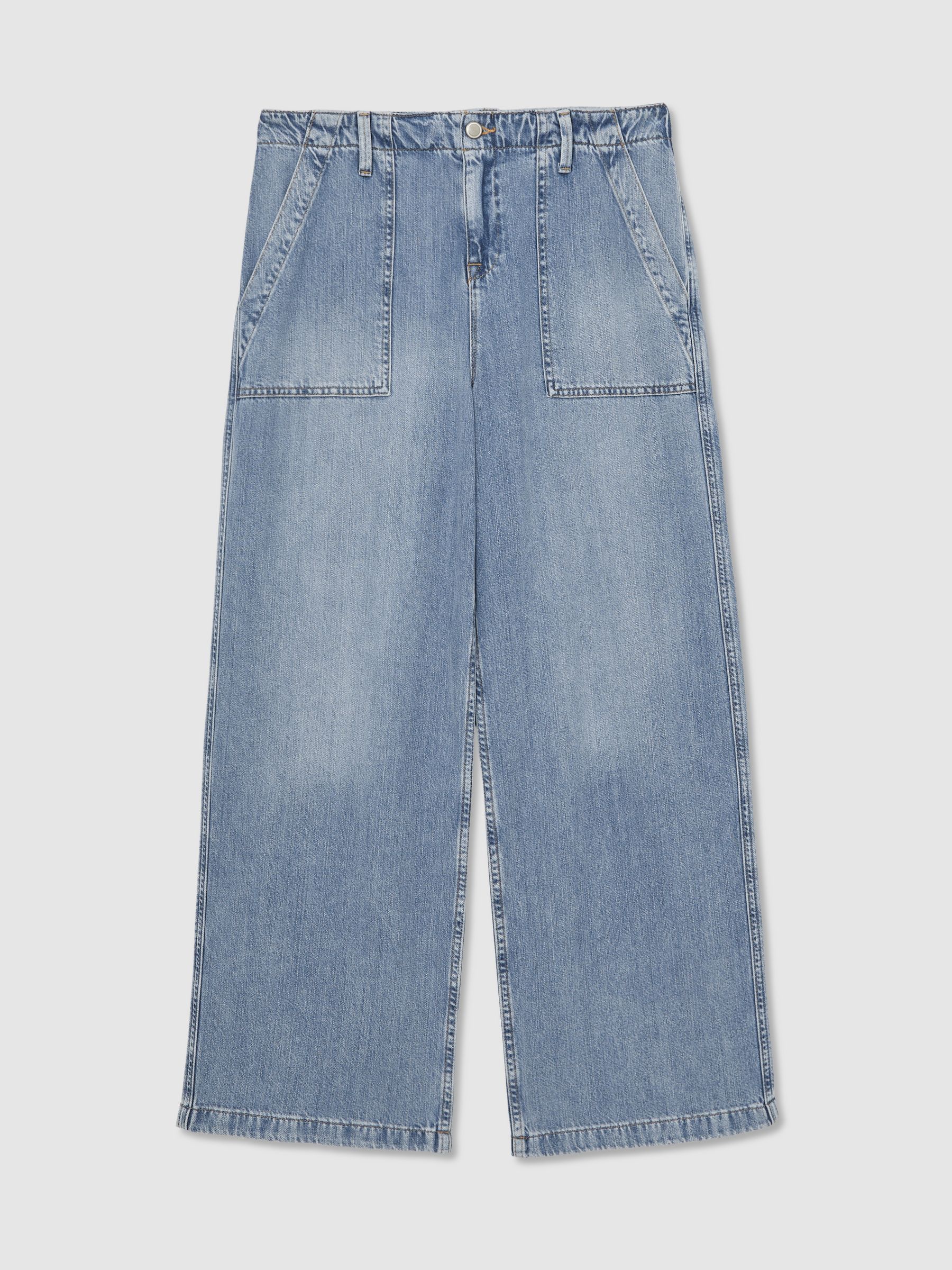 Good American Wide-Leg Denim Trousers With Linen in Indigo Blue