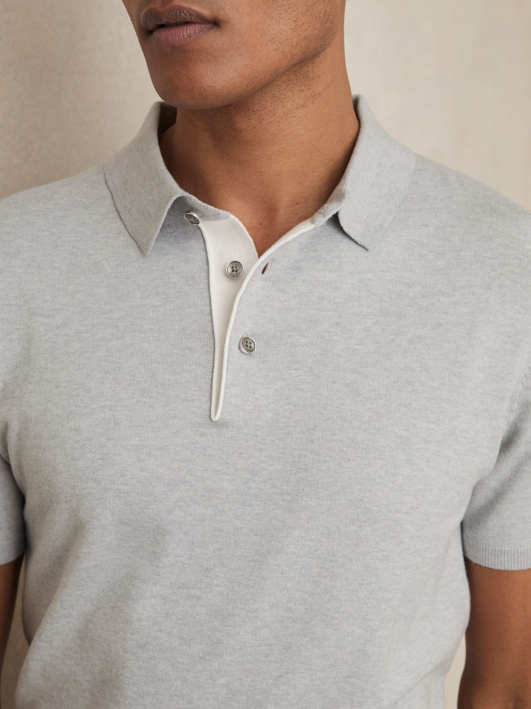 Contrast-Placket Polo Shirt With Cotton in Washed Sage Green