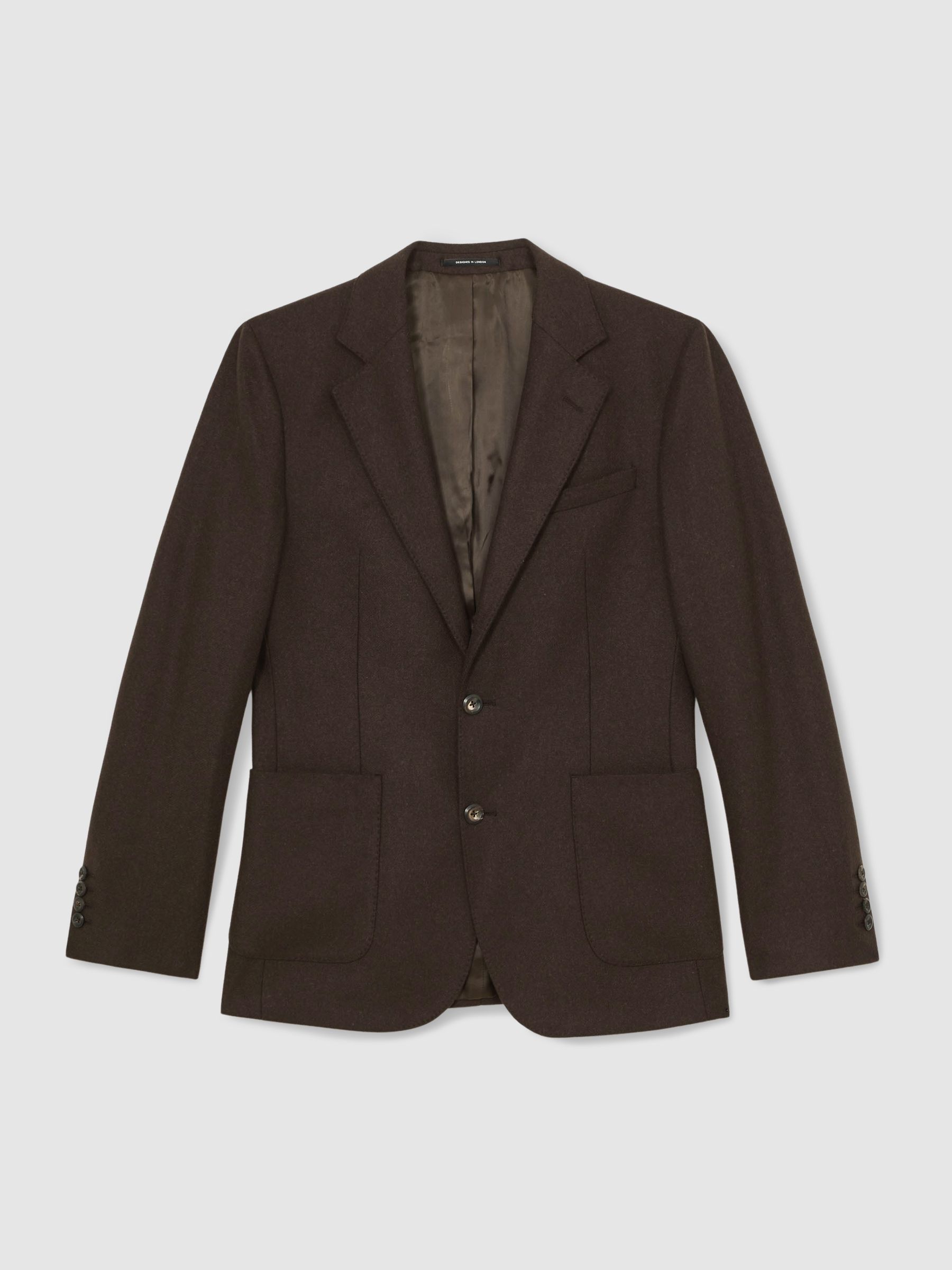 Flannel Slim-Fit Single-Breasted Blazer with Wool in Chocolate Brown