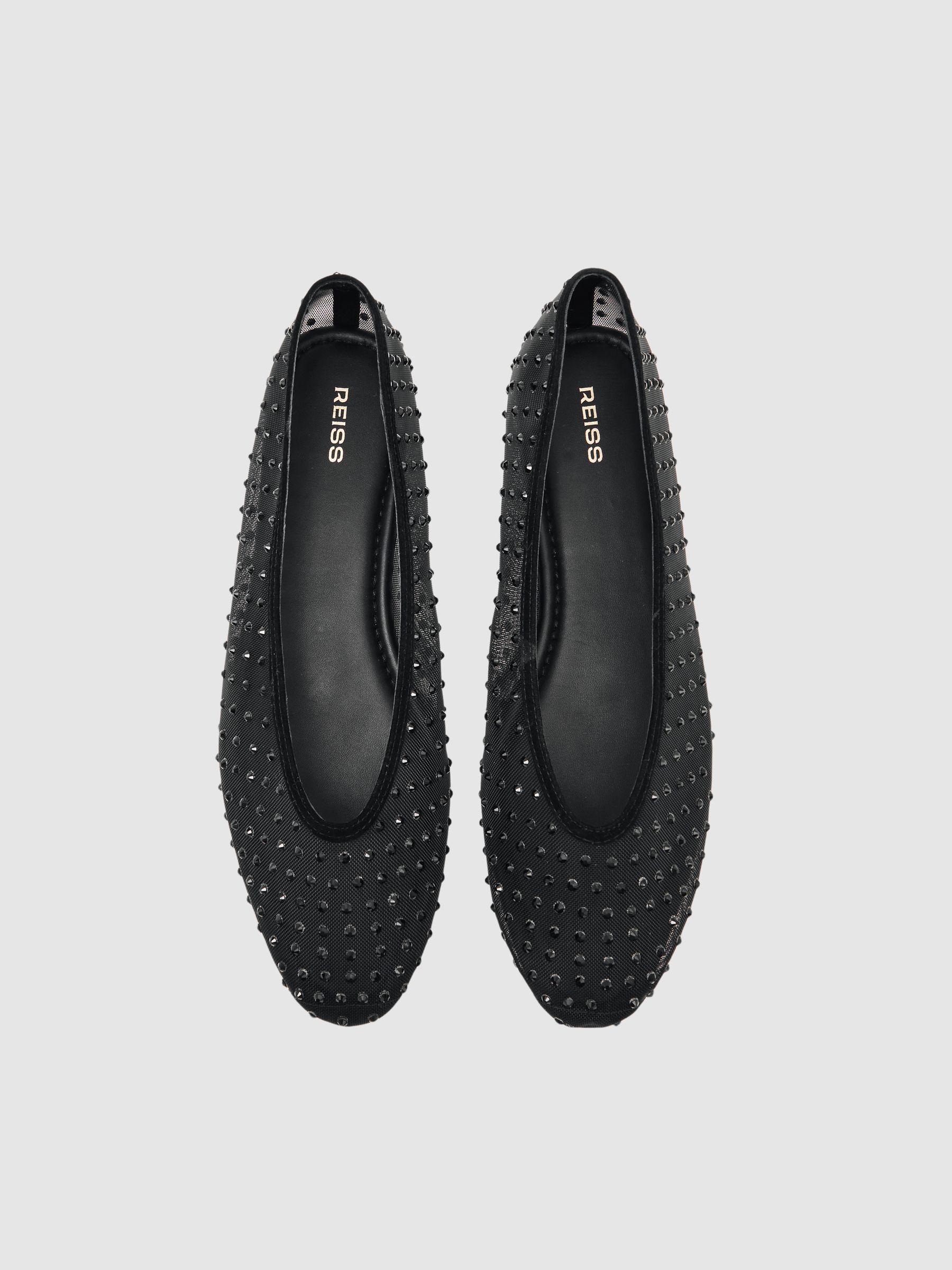 Mesh Embellished Ballet Flats in Black