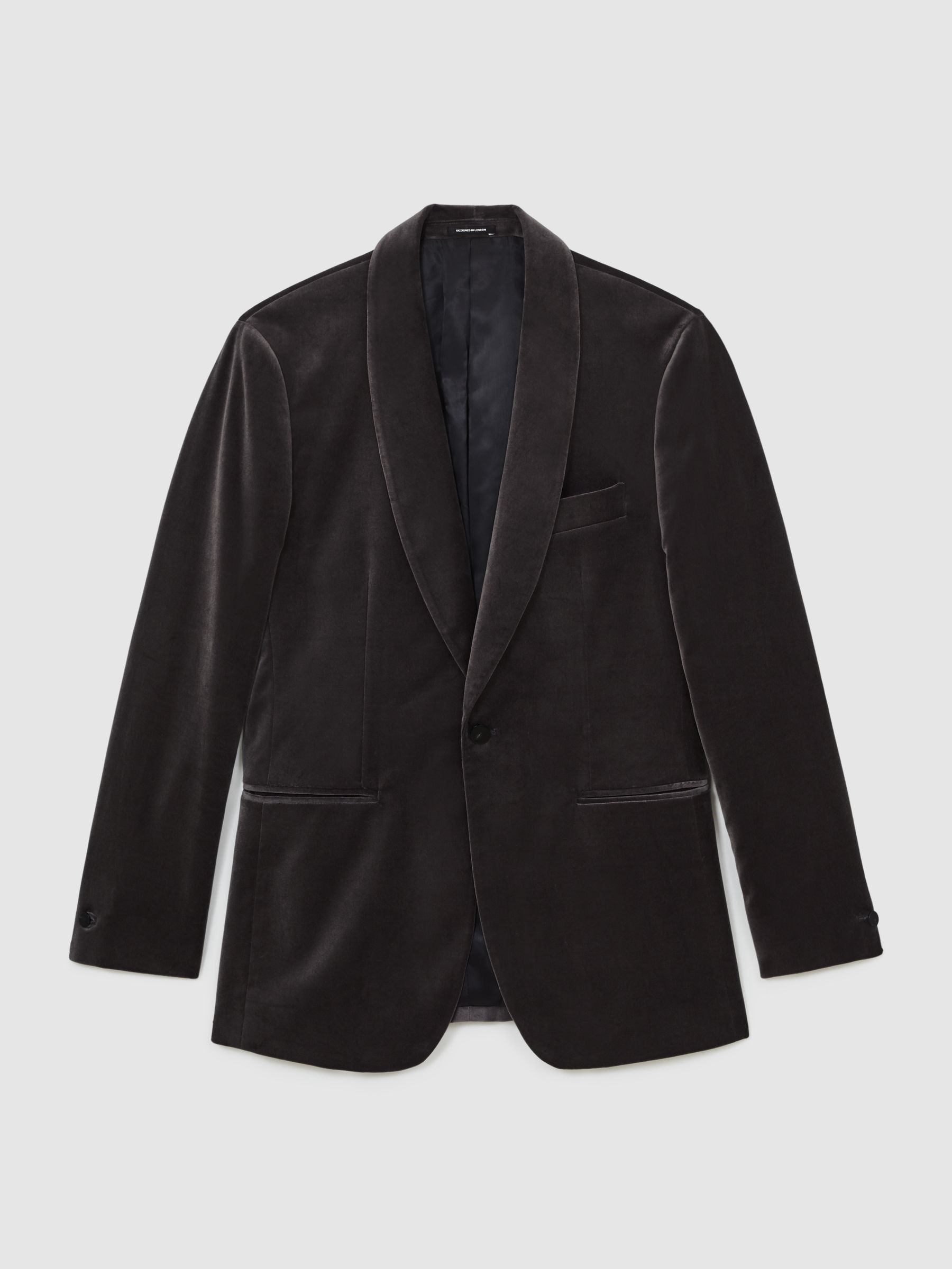 Single-Breasted Velvet Blazer Tailored-Fit in Grey