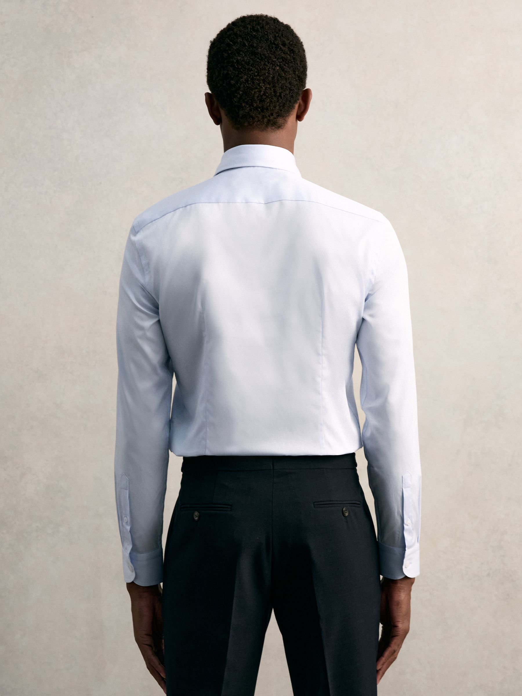 Slim Fit Cotton Pin Collar Shirt in Soft Blue