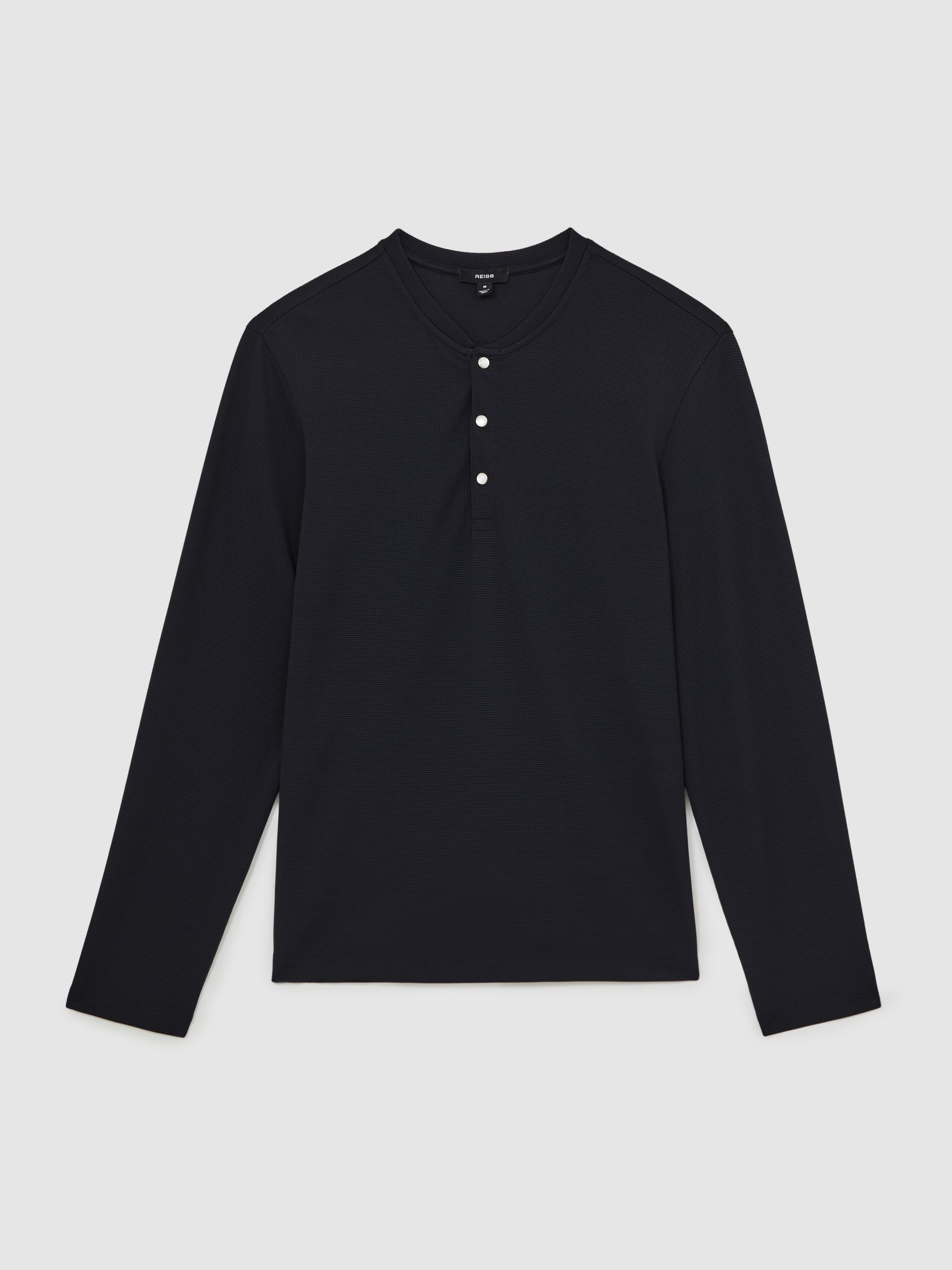 Textured Grandad-Collar Henley Shirt in Navy
