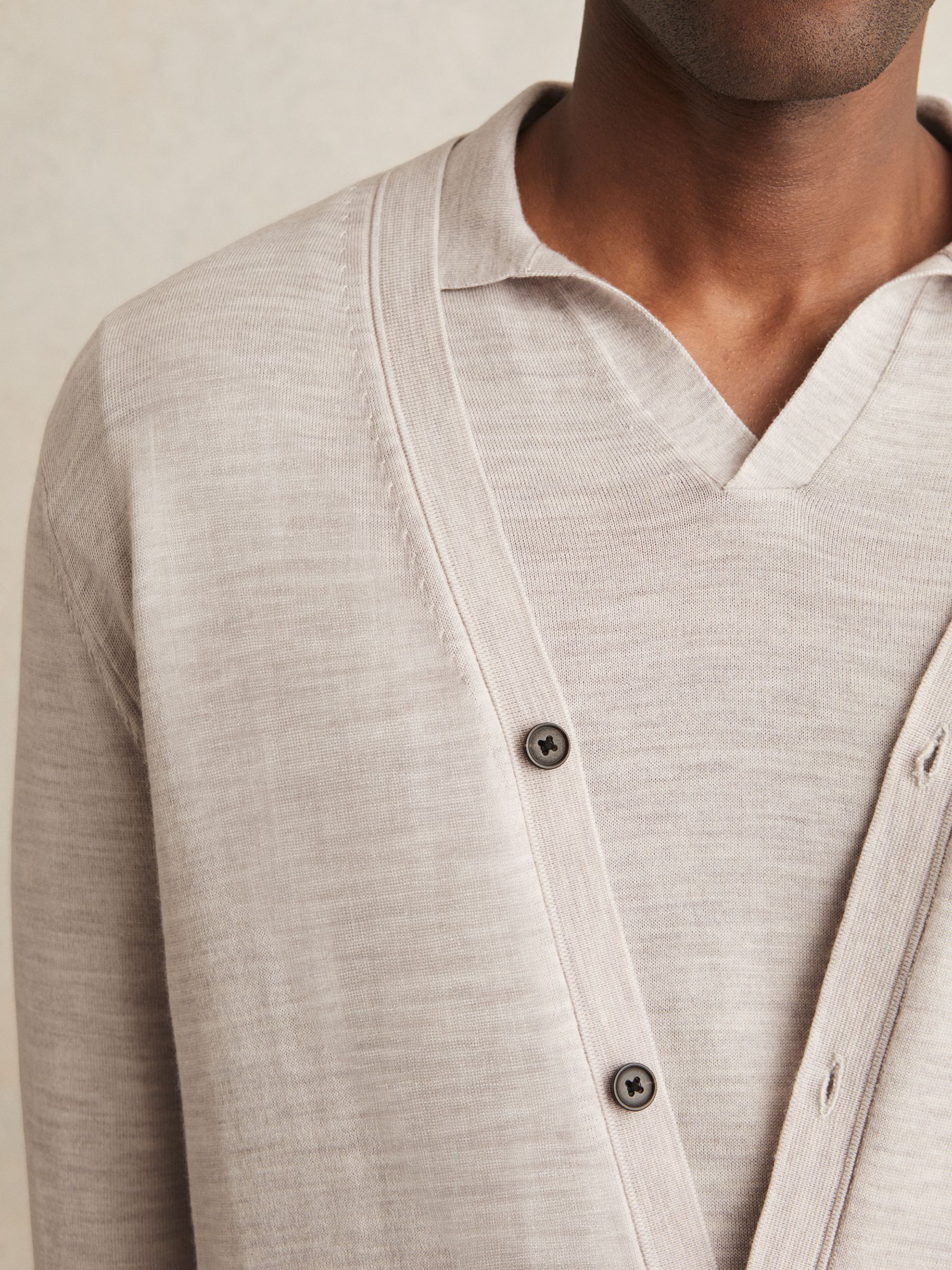 Merino Wool Button-Through Cardigan in Wicker Brown Melange