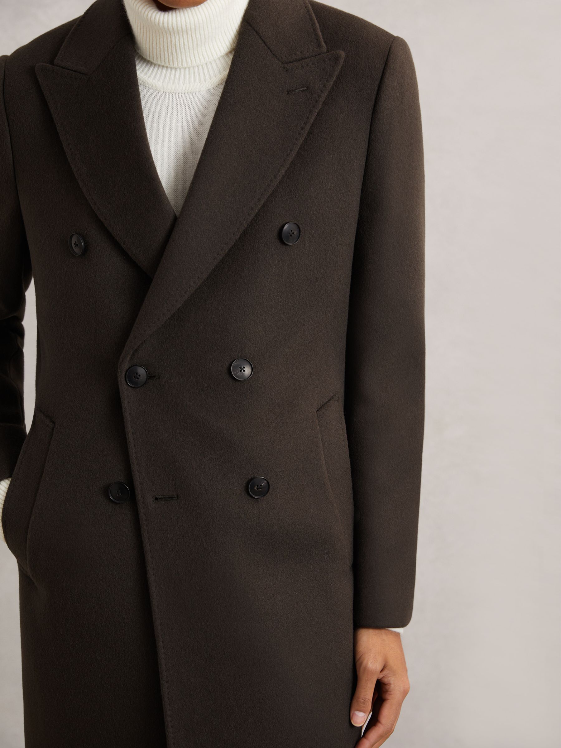 Wool-Blend Double-Breasted Overcoat in Dark Khaki Green