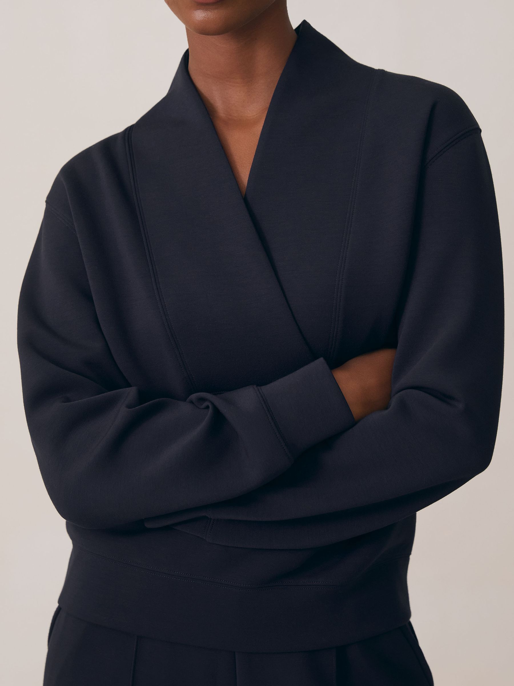Interlock Shawl-Neck Sweatshirt with Modal in Navy