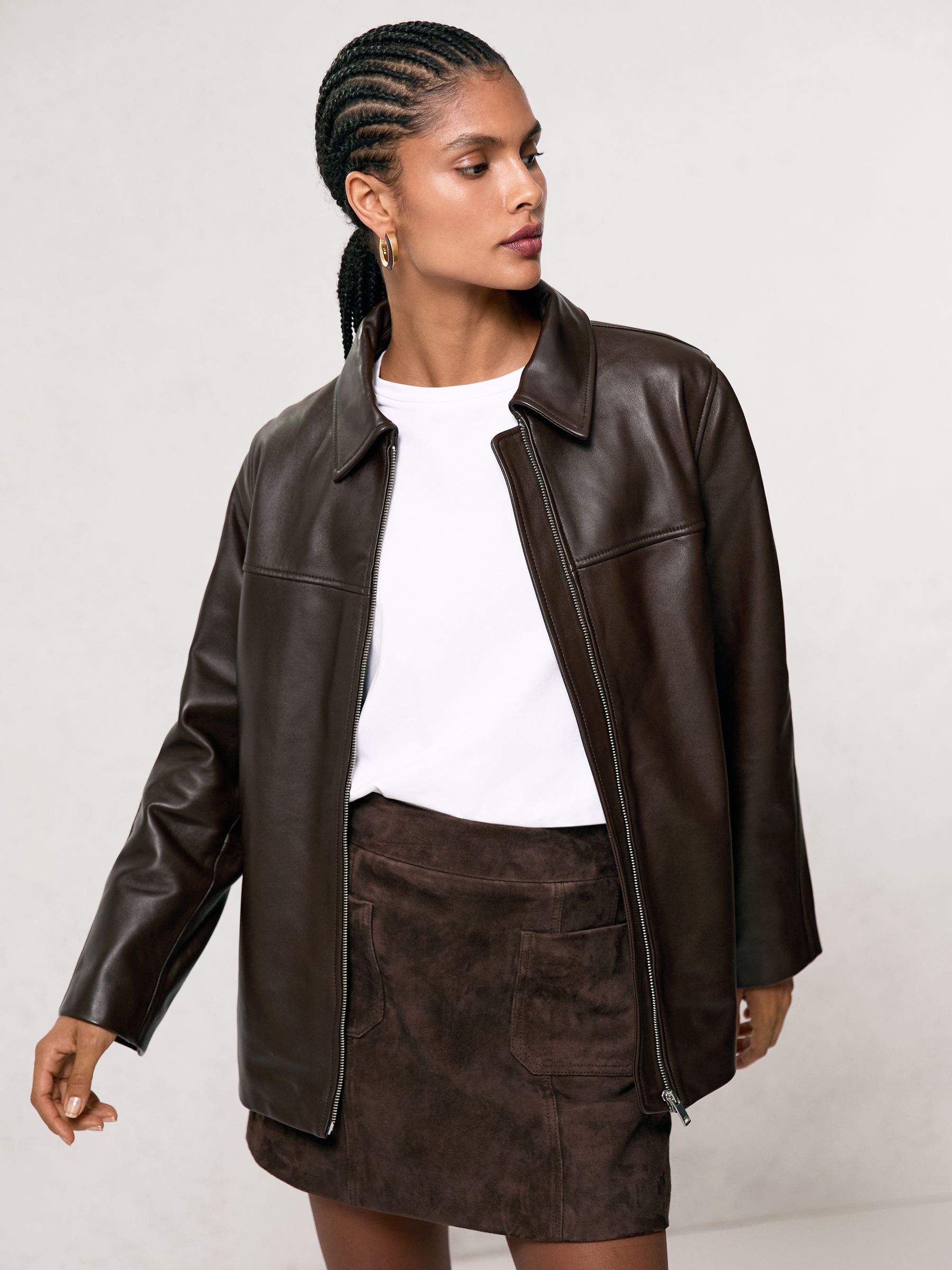 Mini Suede Patch Pocket Skirt in Chocolate Brown