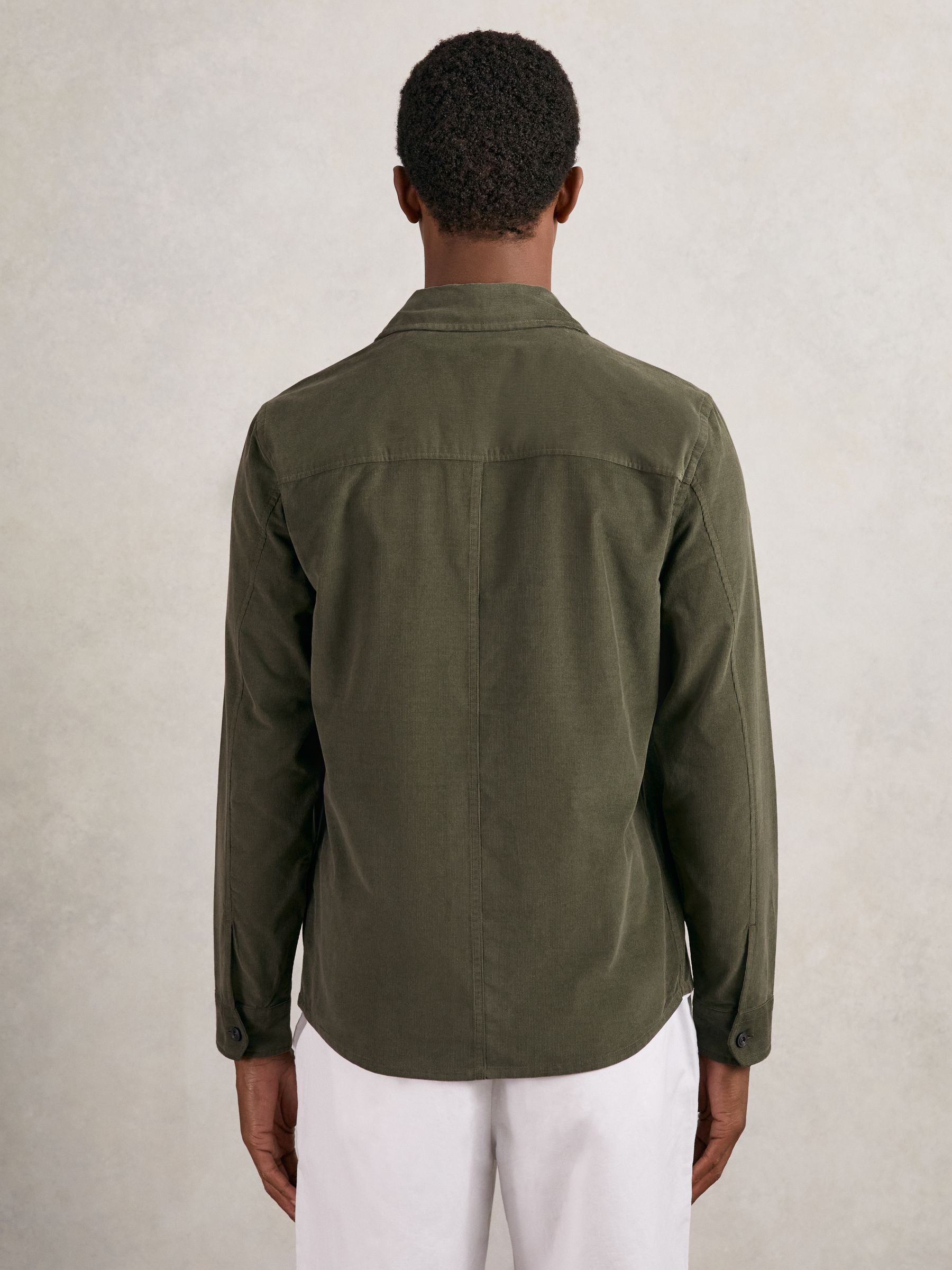 Cotton Corduroy Twin-Pocket Overshirt in Khaki Green
