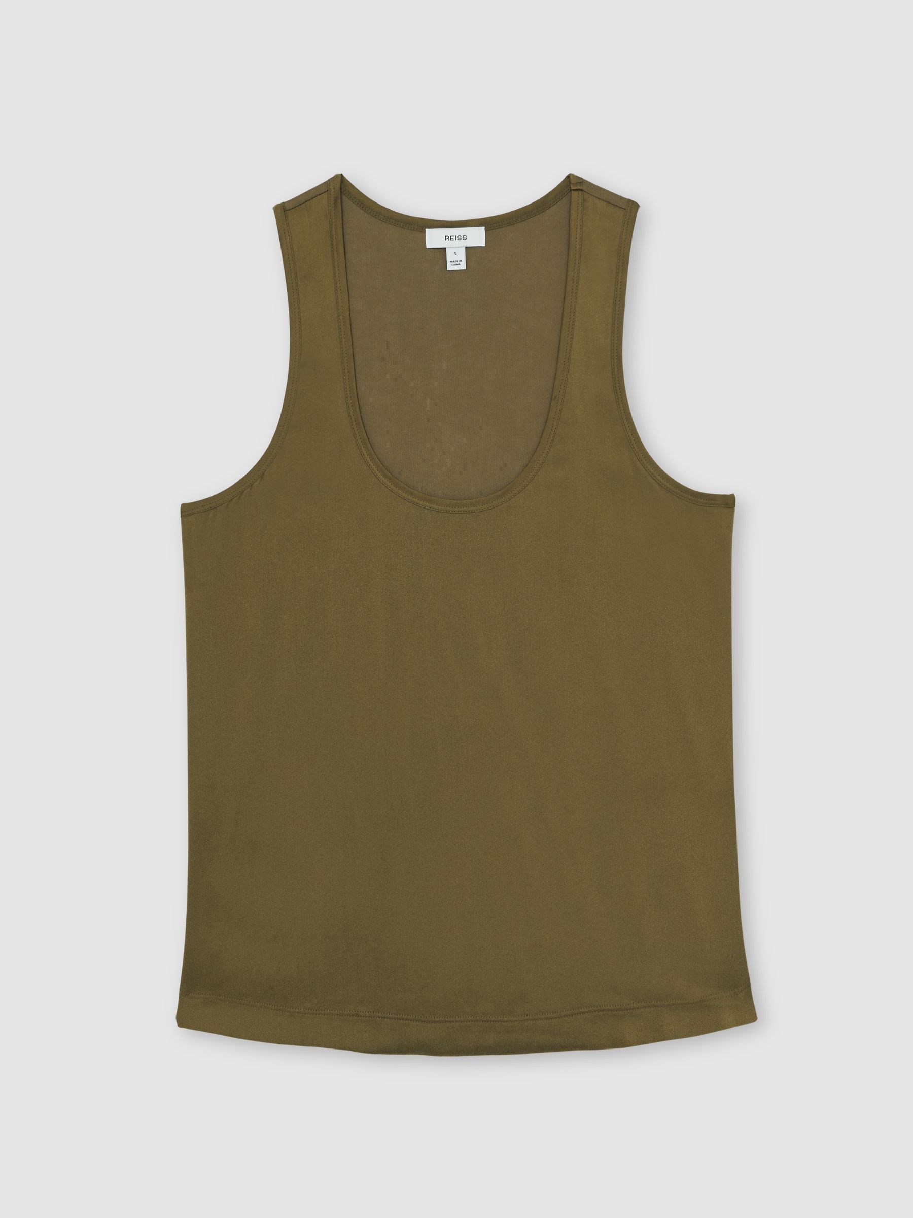Silk-Front Cami Top in Khaki Green