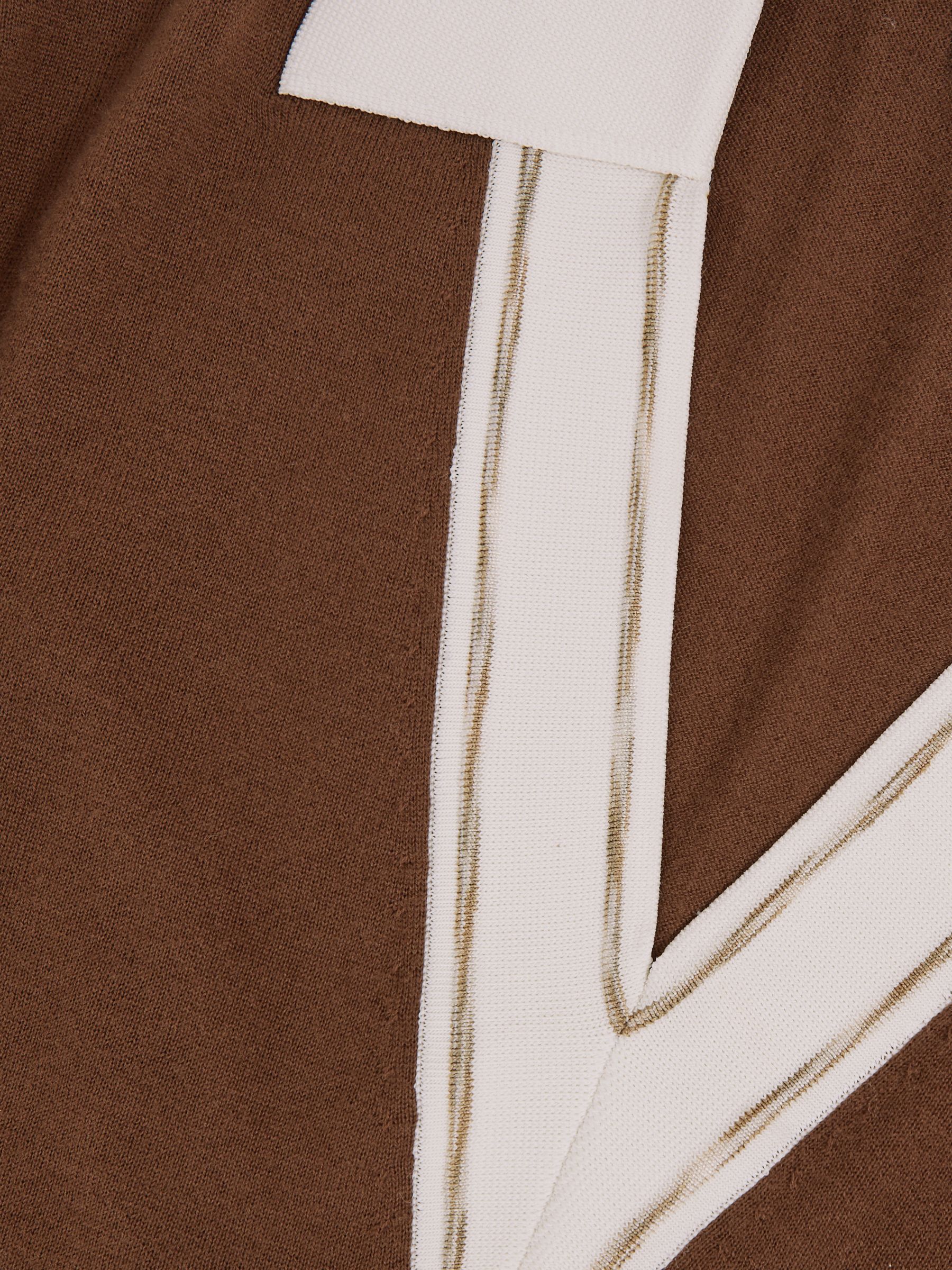 Wool Collared Cricket Jumper in Chocolate Brown/Ivory