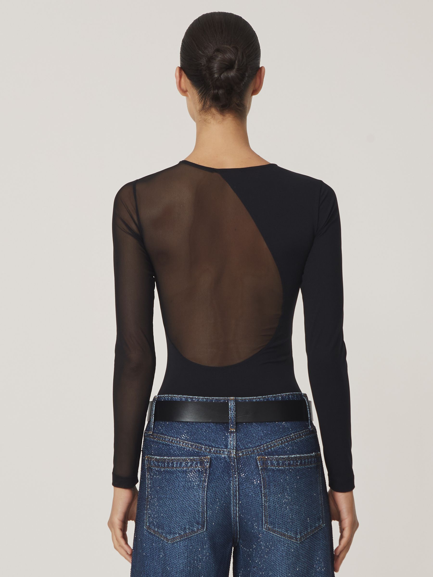 Mesh Panel Bodysuit in Black