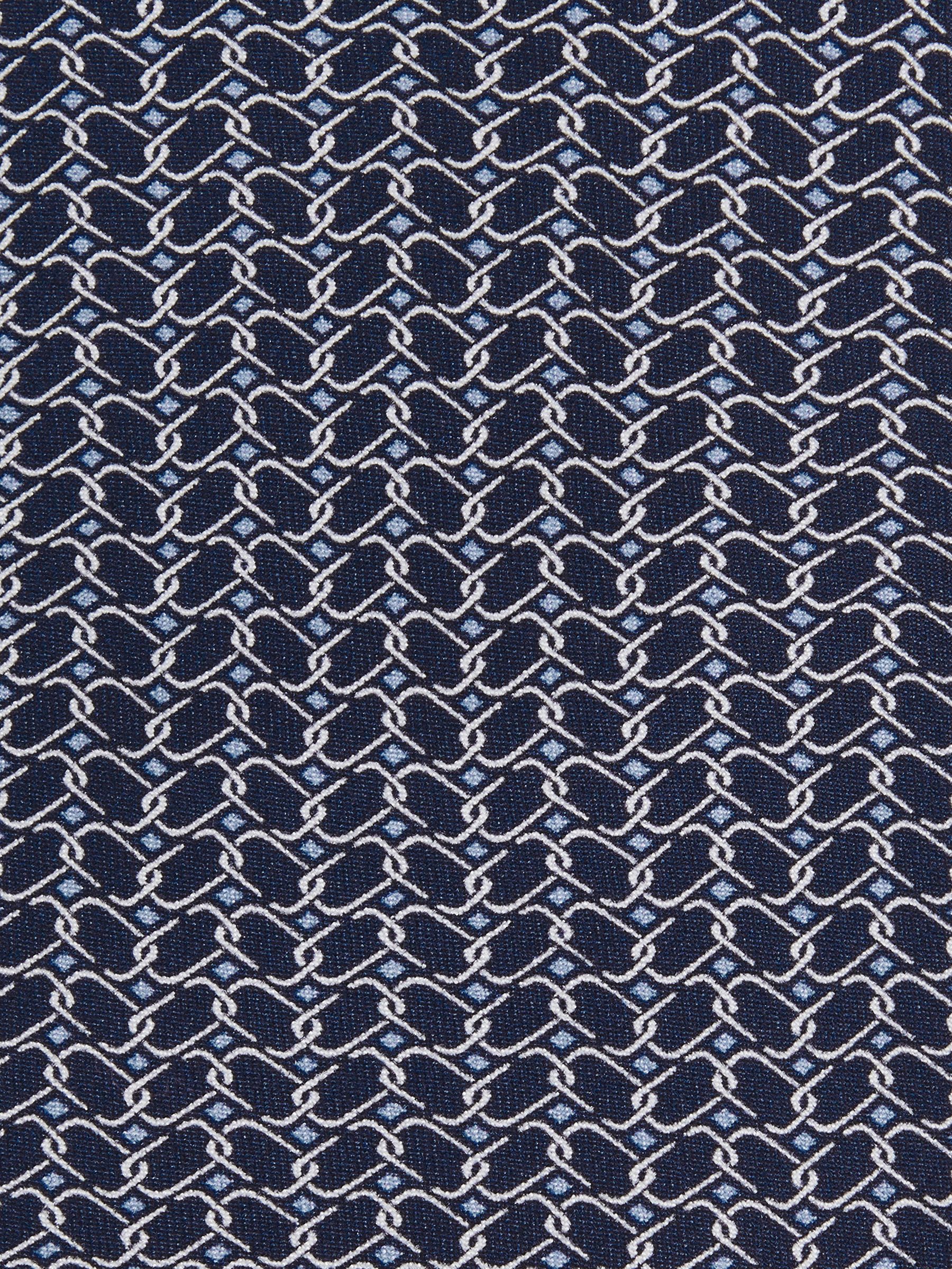Silk Geometric-Chain Print Tie in Navy