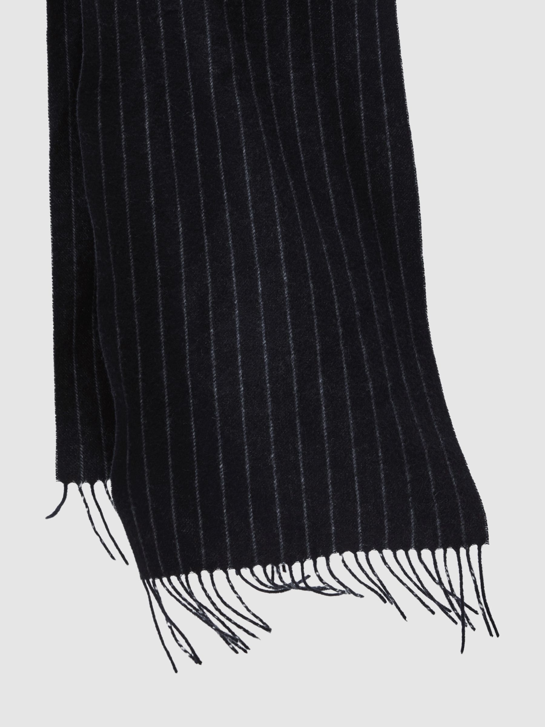 Wool-Cashmere Pinstripe Scarf in Navy