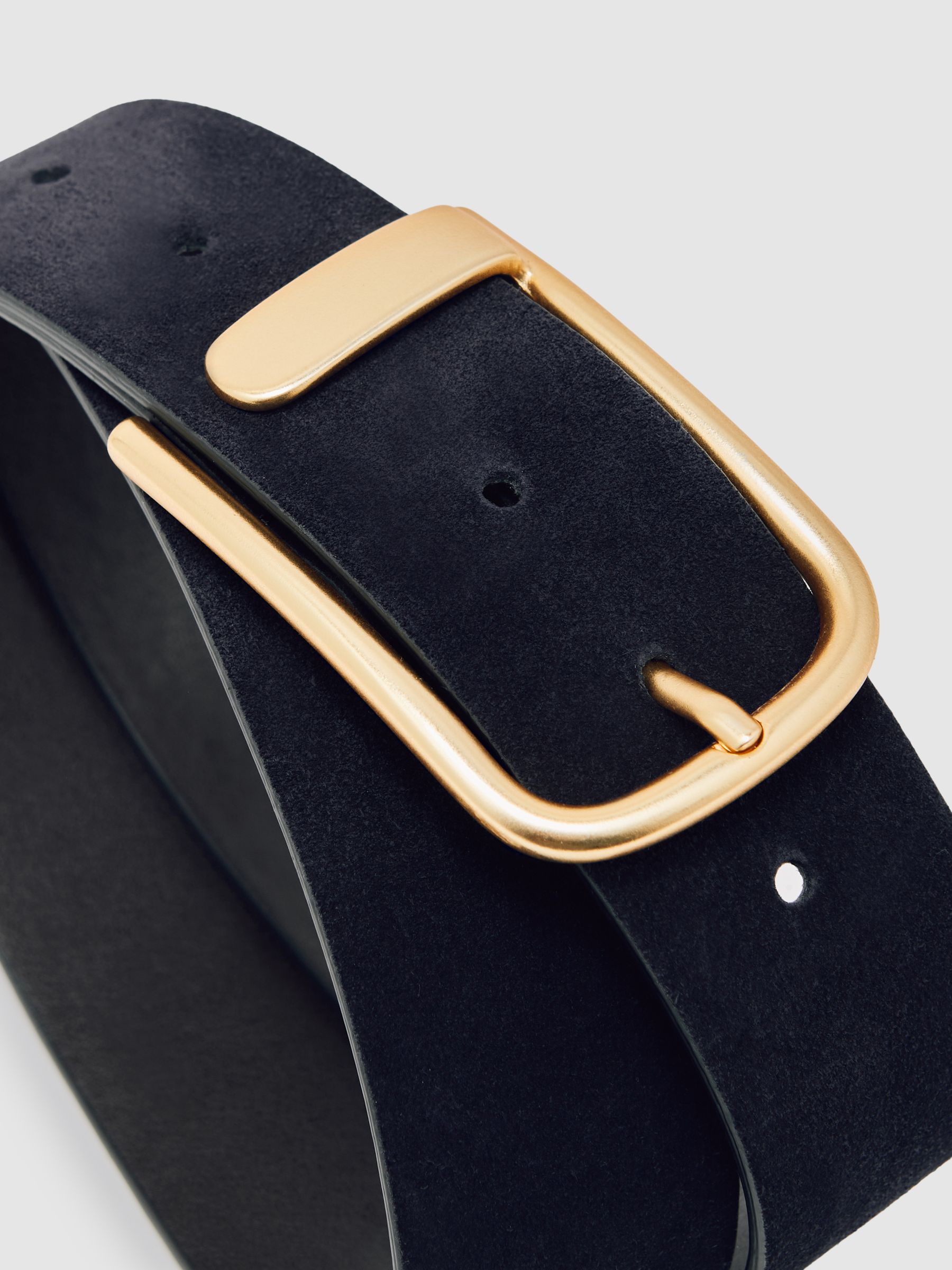 Leather Half Keeper Belt in Navy