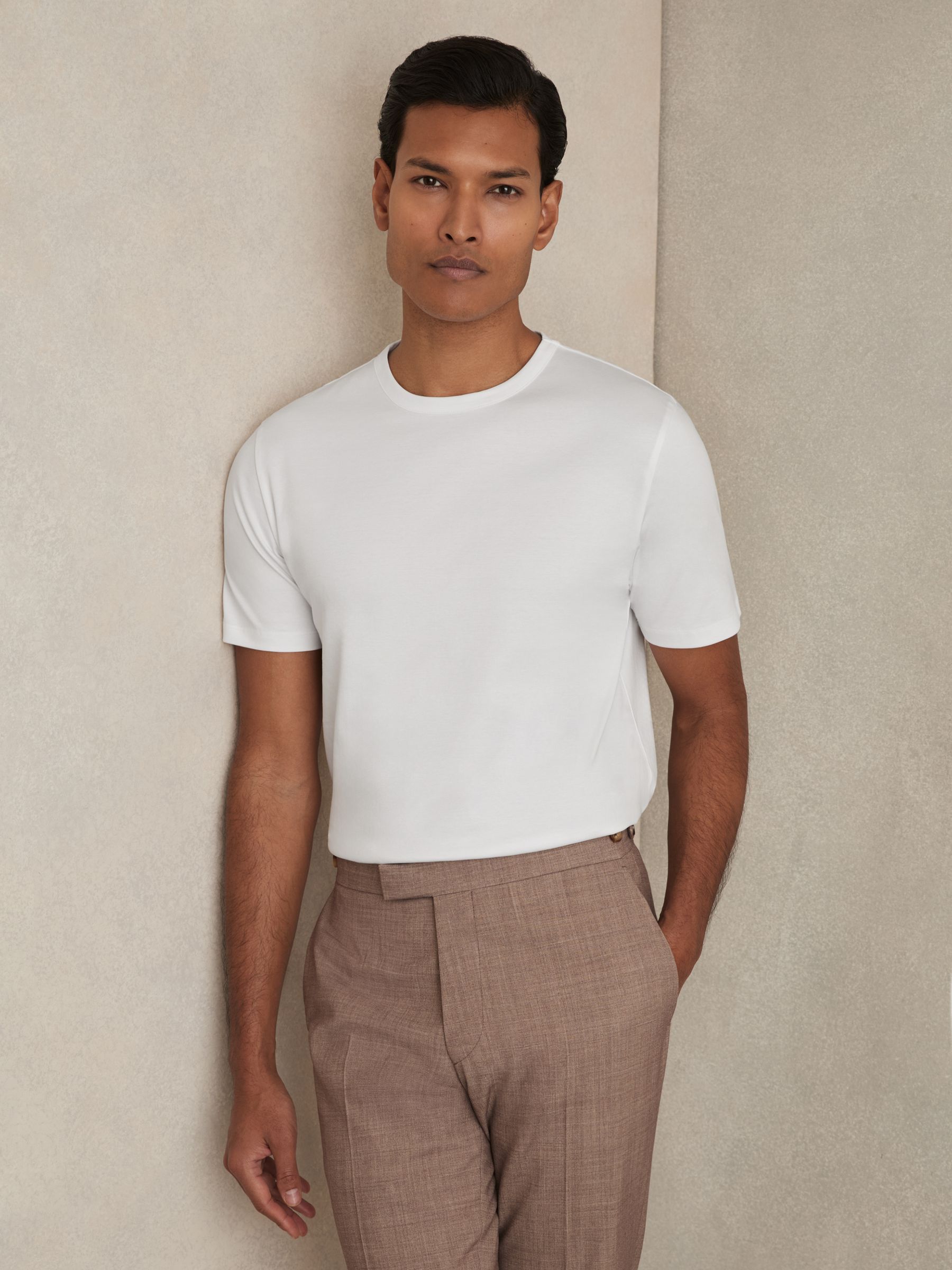 Airwater-Cotton Crew-Neck T-Shirt in Taupe Brown