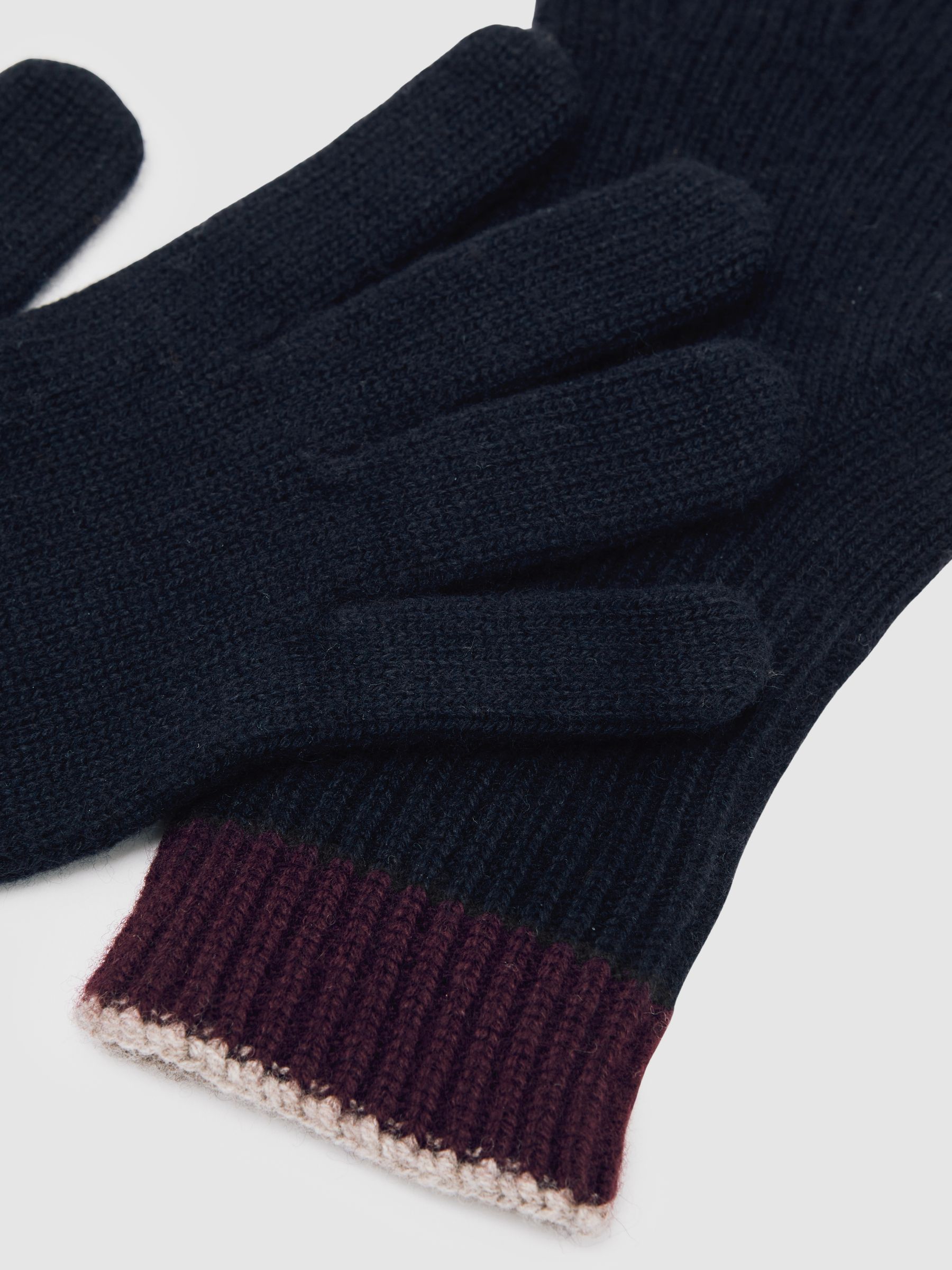 Wool-Blend Tipped Gloves With Cashmere in Navy