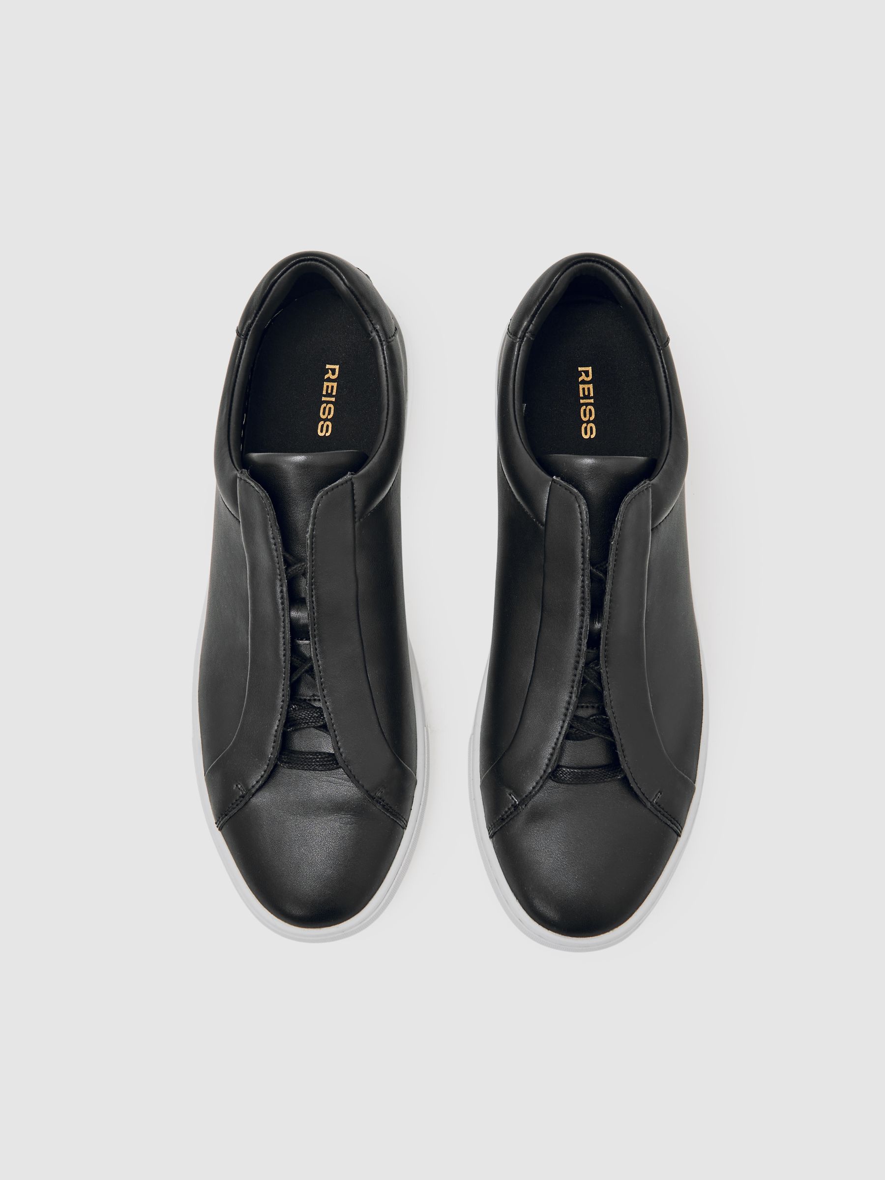 Bonded-Leather Concealed-Lace Trainers in Black