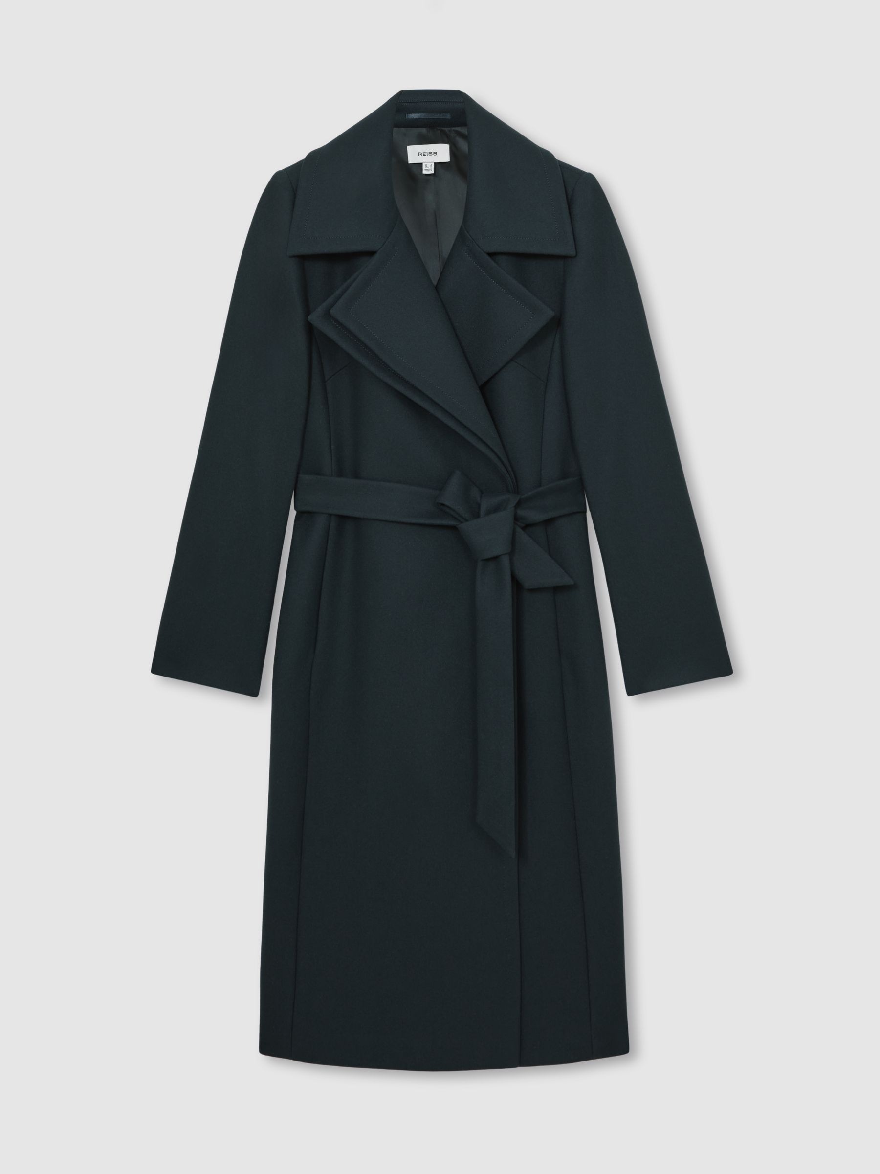 Wool-Blend Double-Lapel Belted Coat With Cashmere in Teal