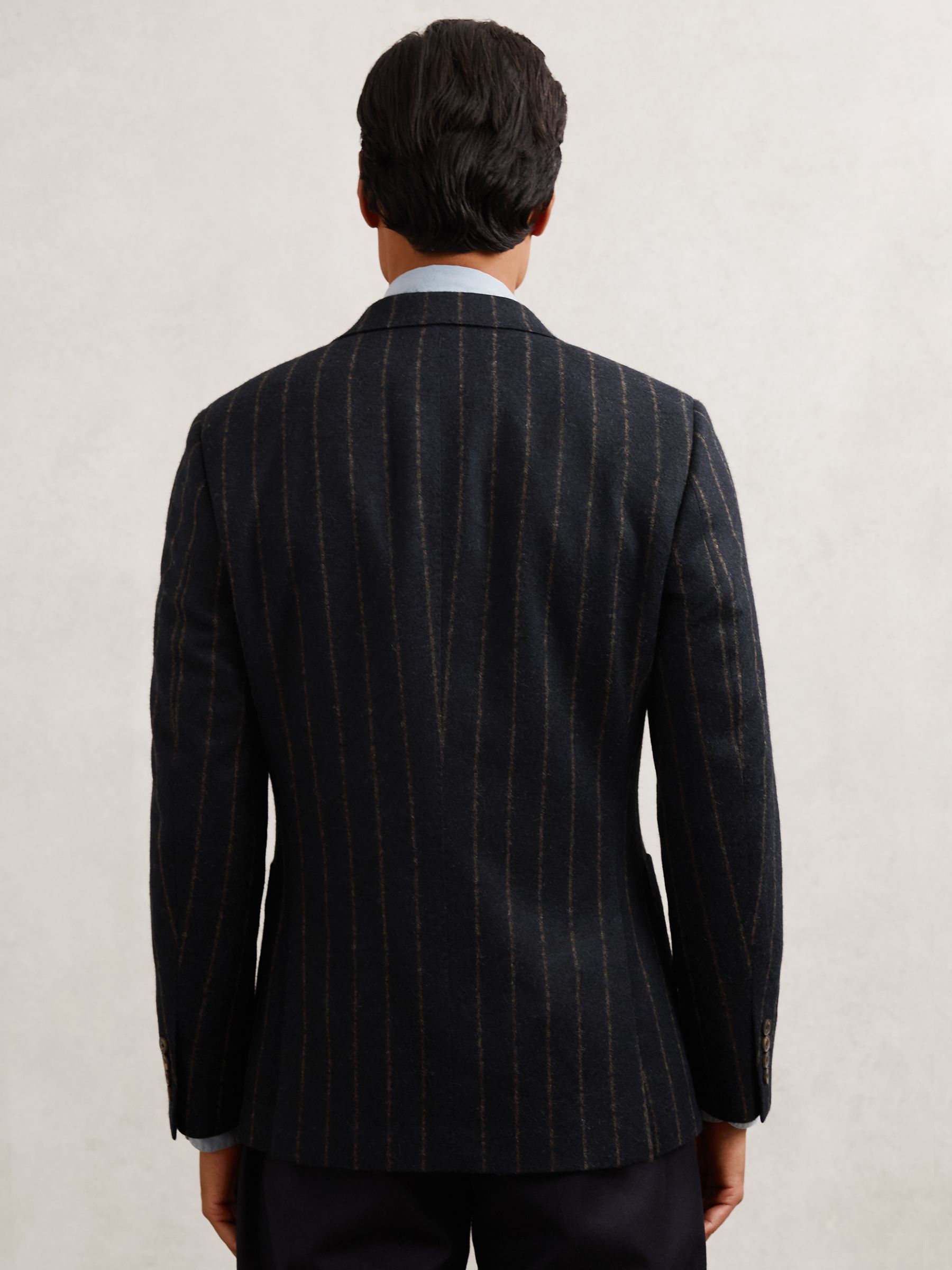 Double-Breasted Chalk-Stripe Blazer Tailored-Fit with Wool in Navy