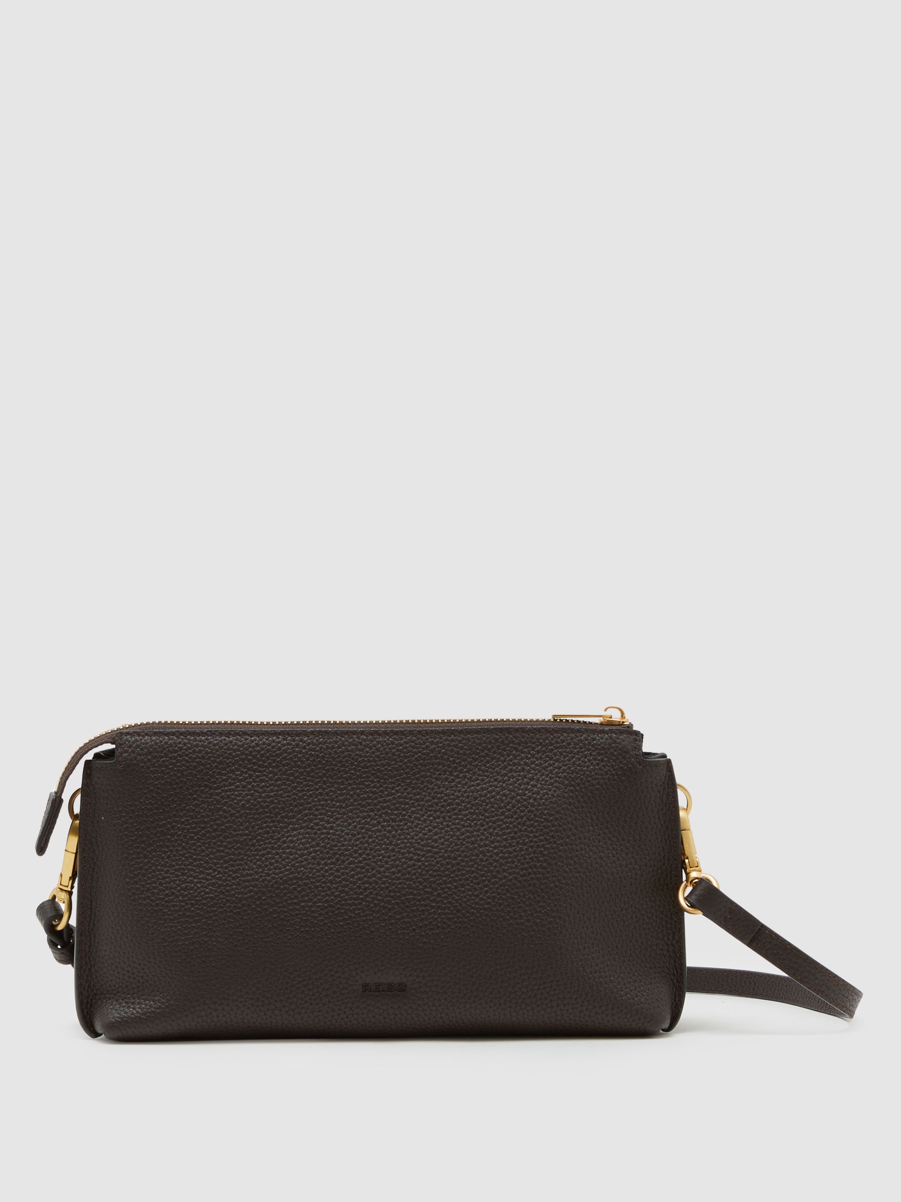 Leather Double-Pouch Crossbody Bag in Brown