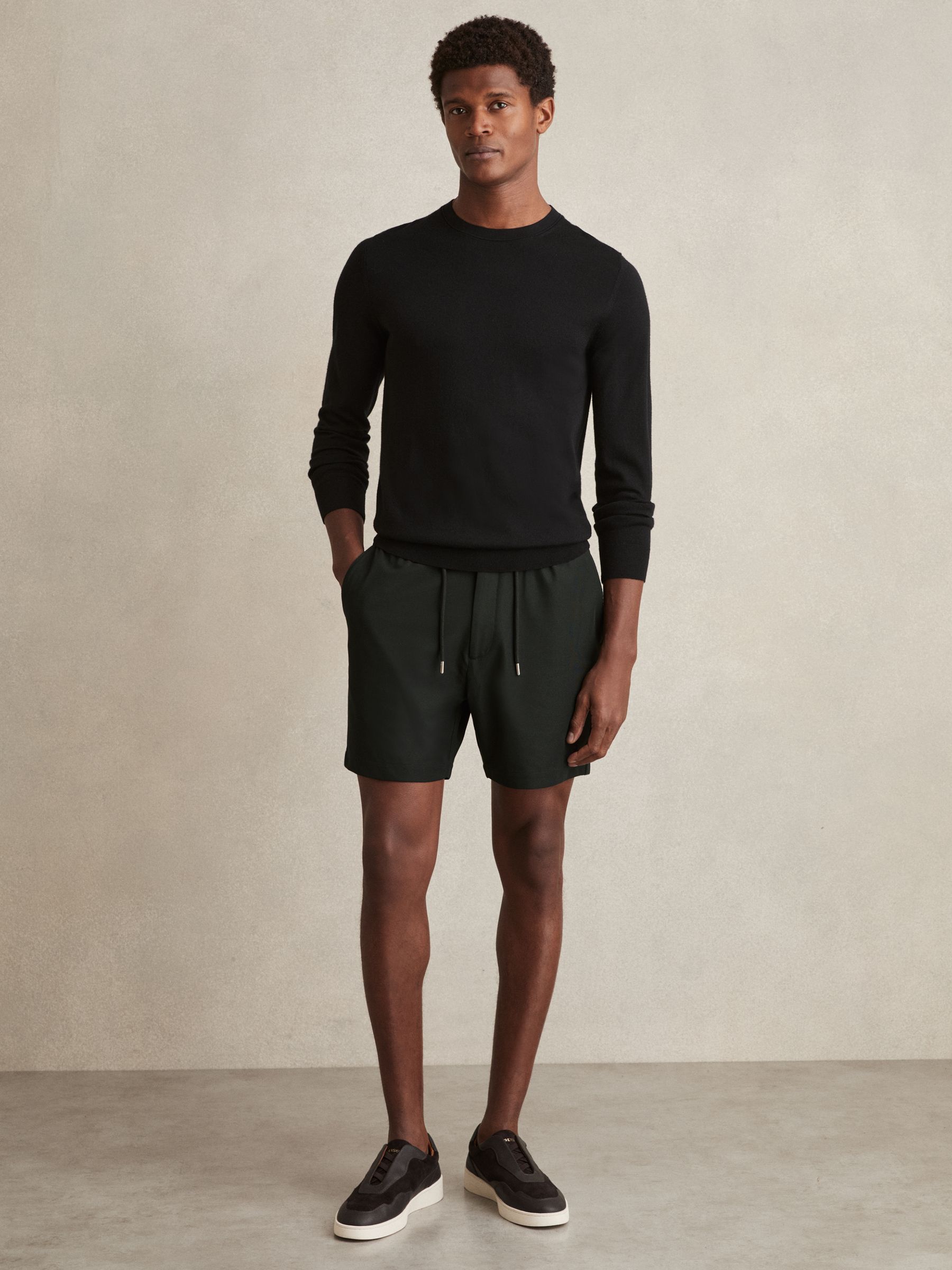 Textured Drawstring Shorts in Dark Green