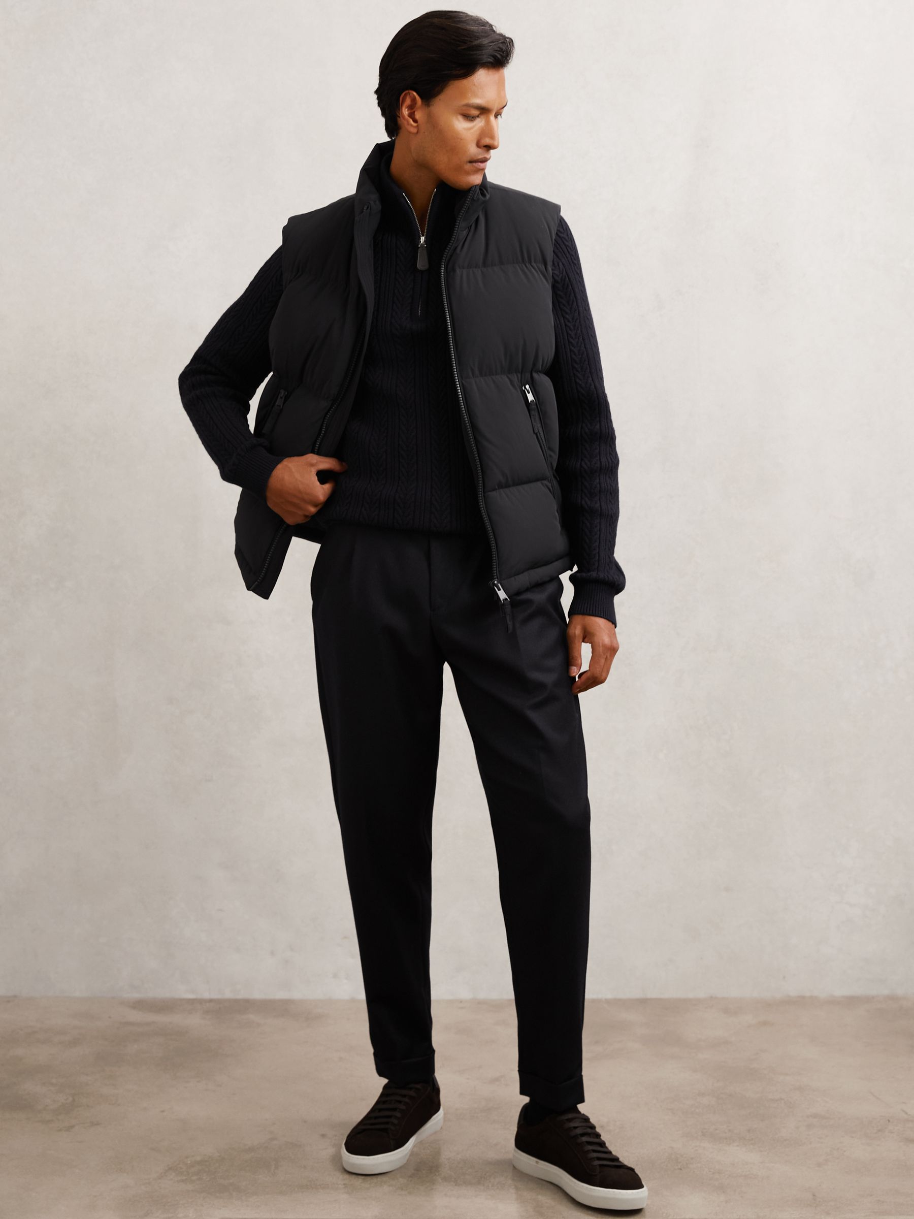 Quilted Zip-Through Puffer Gilet in Navy