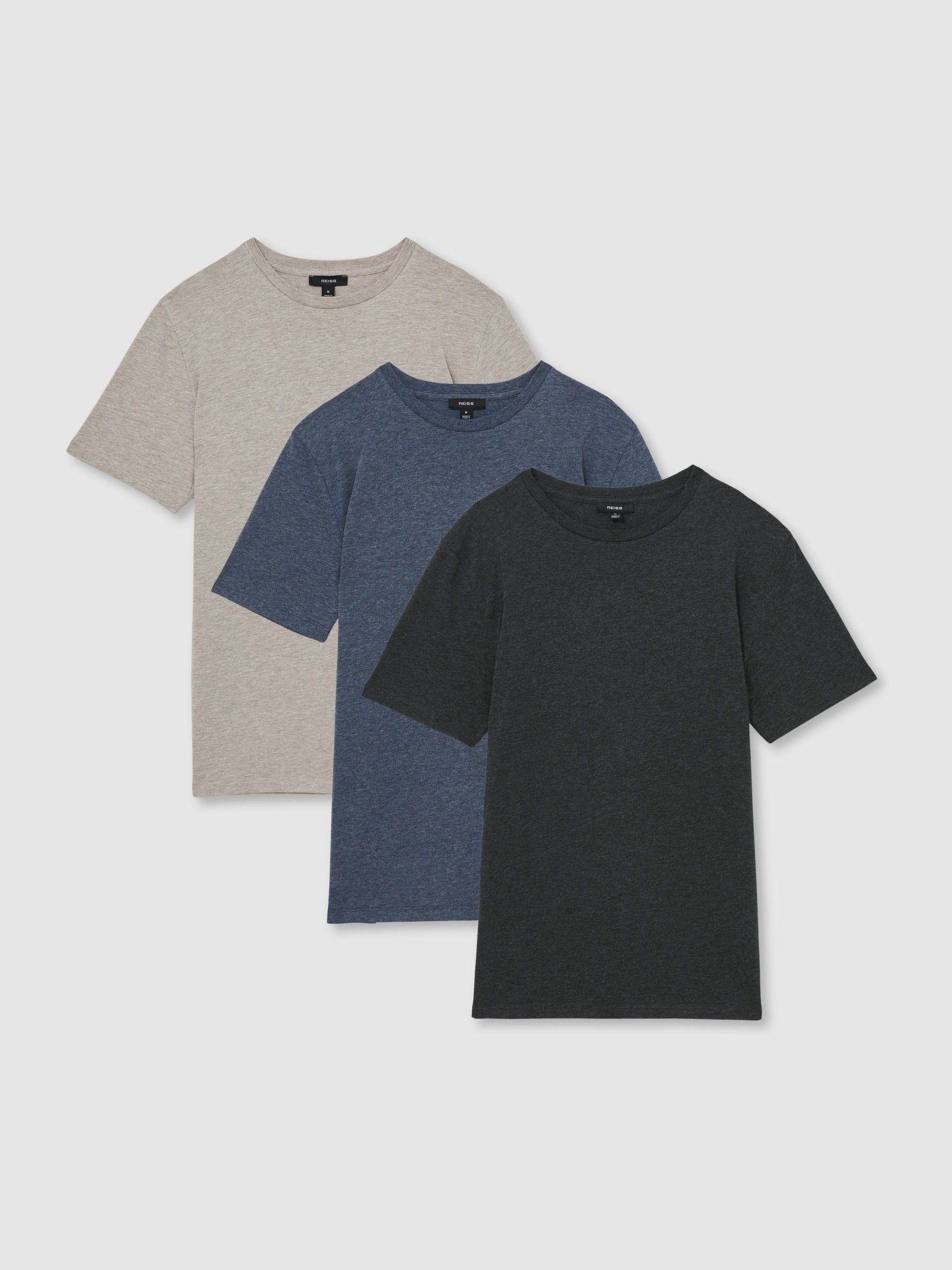 Cotton-Jersey Crew-Neck T-shirts 3 Pack in Multi Melange