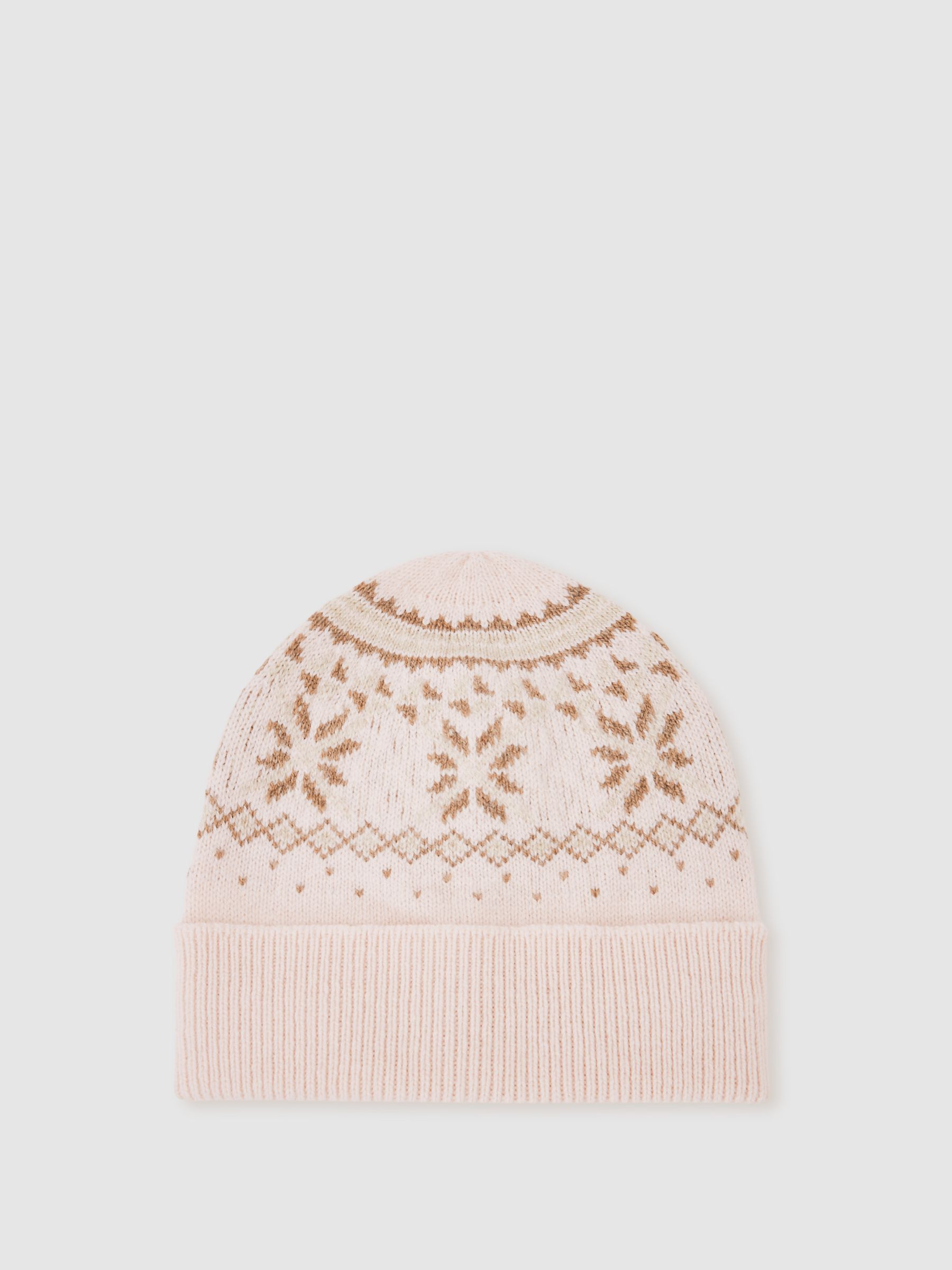 Fair Isle Hat And Scarves Set With Wool in Ecru