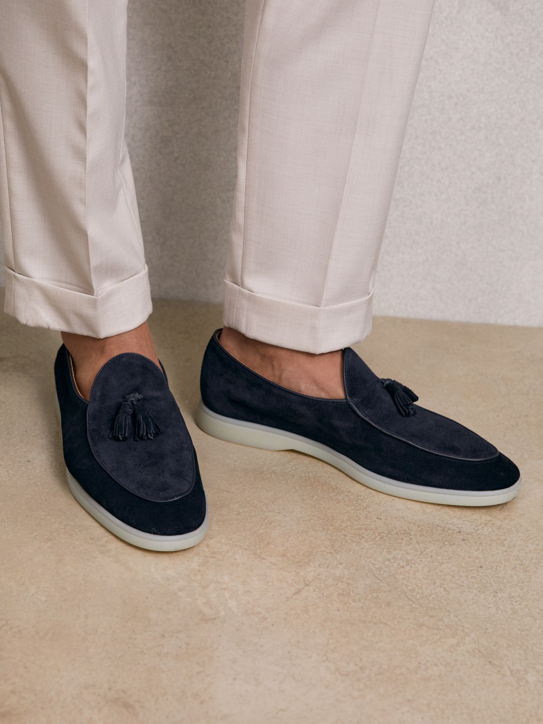 Suede Tassel Loafers in Navy