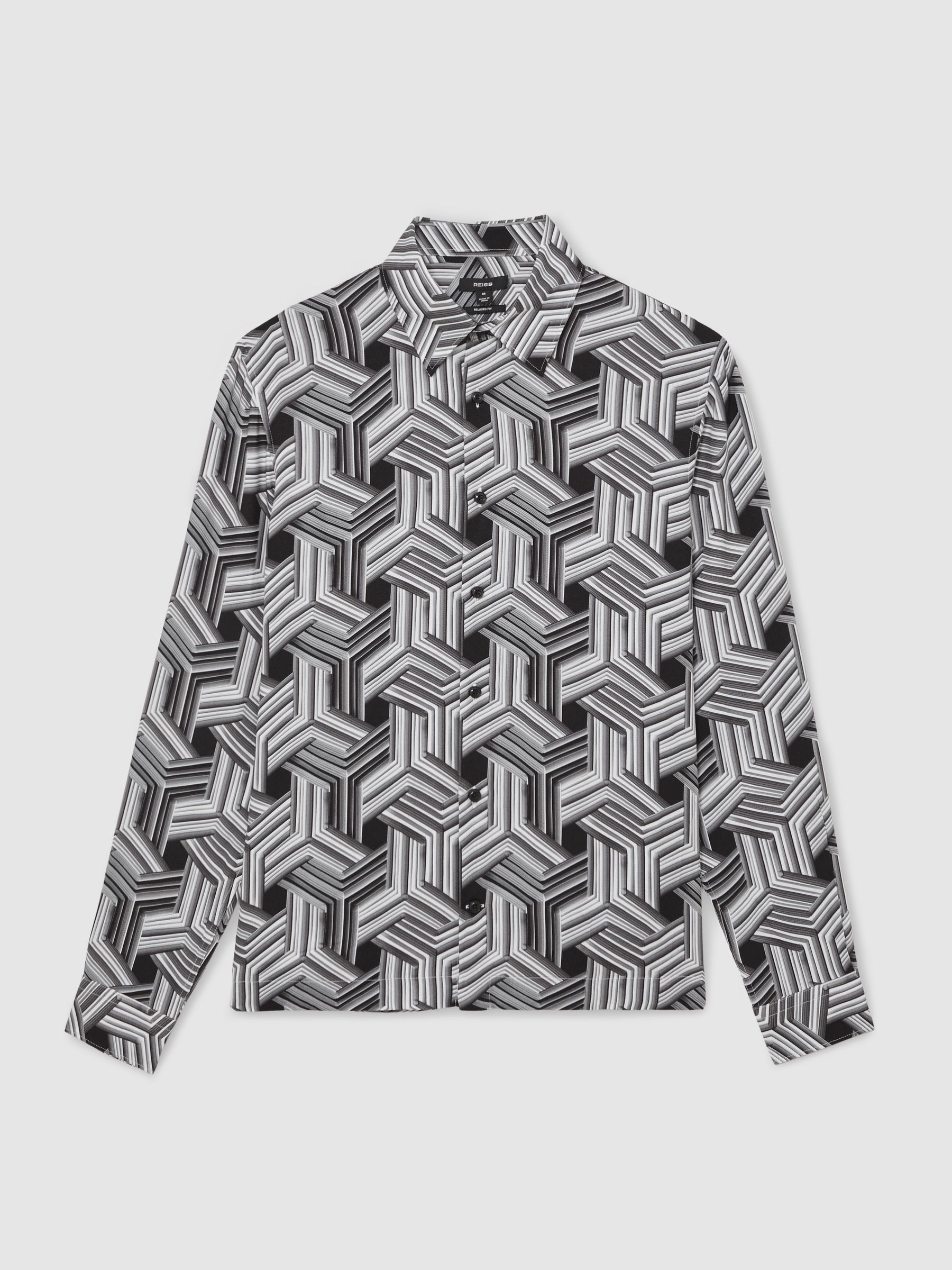 Abstract-Print Button-Through Shirt in Black/White