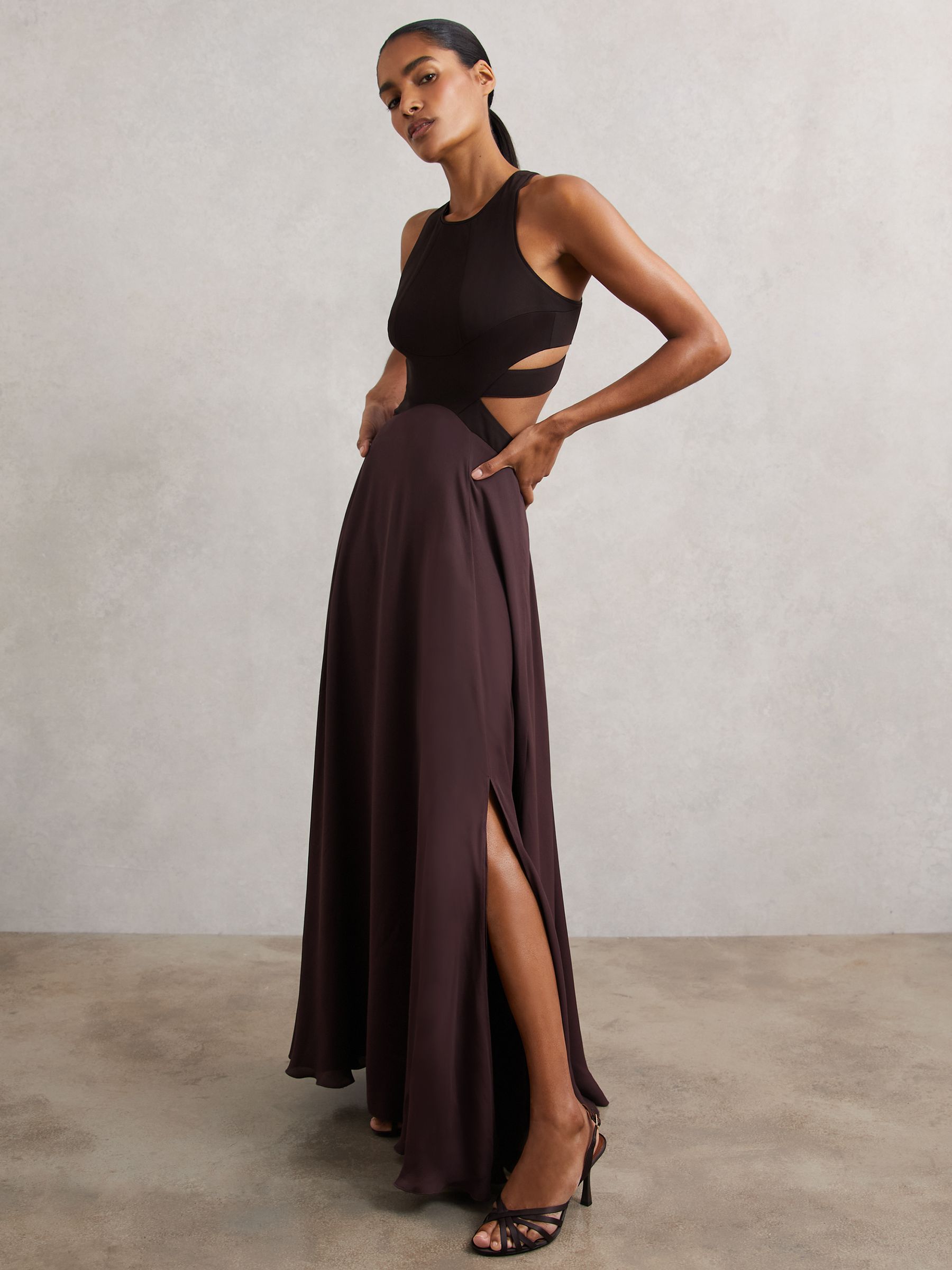 Cut-Out Racerback Maxi Dress in Burgundy