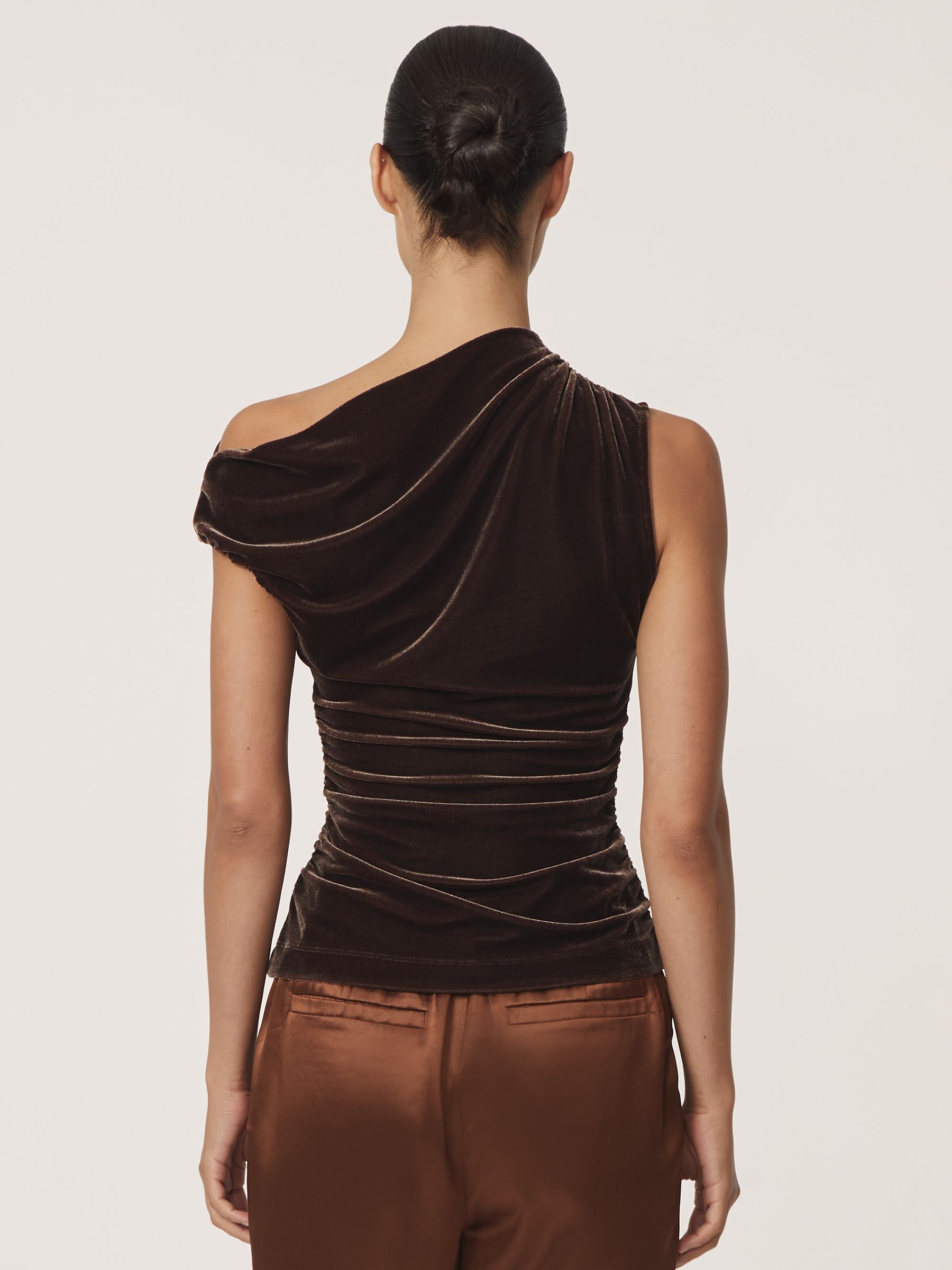 Velvet Off-Shoulder Top in Chocolate Brown