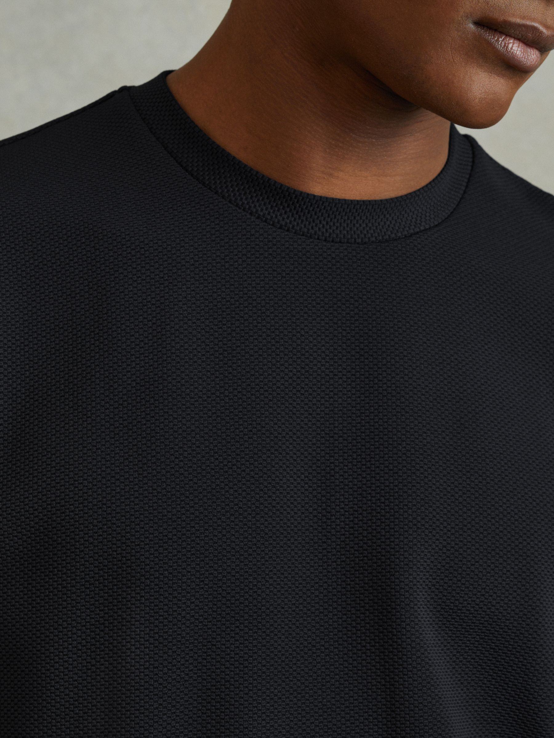 Textured Crew-Neck T-Shirt in Navy