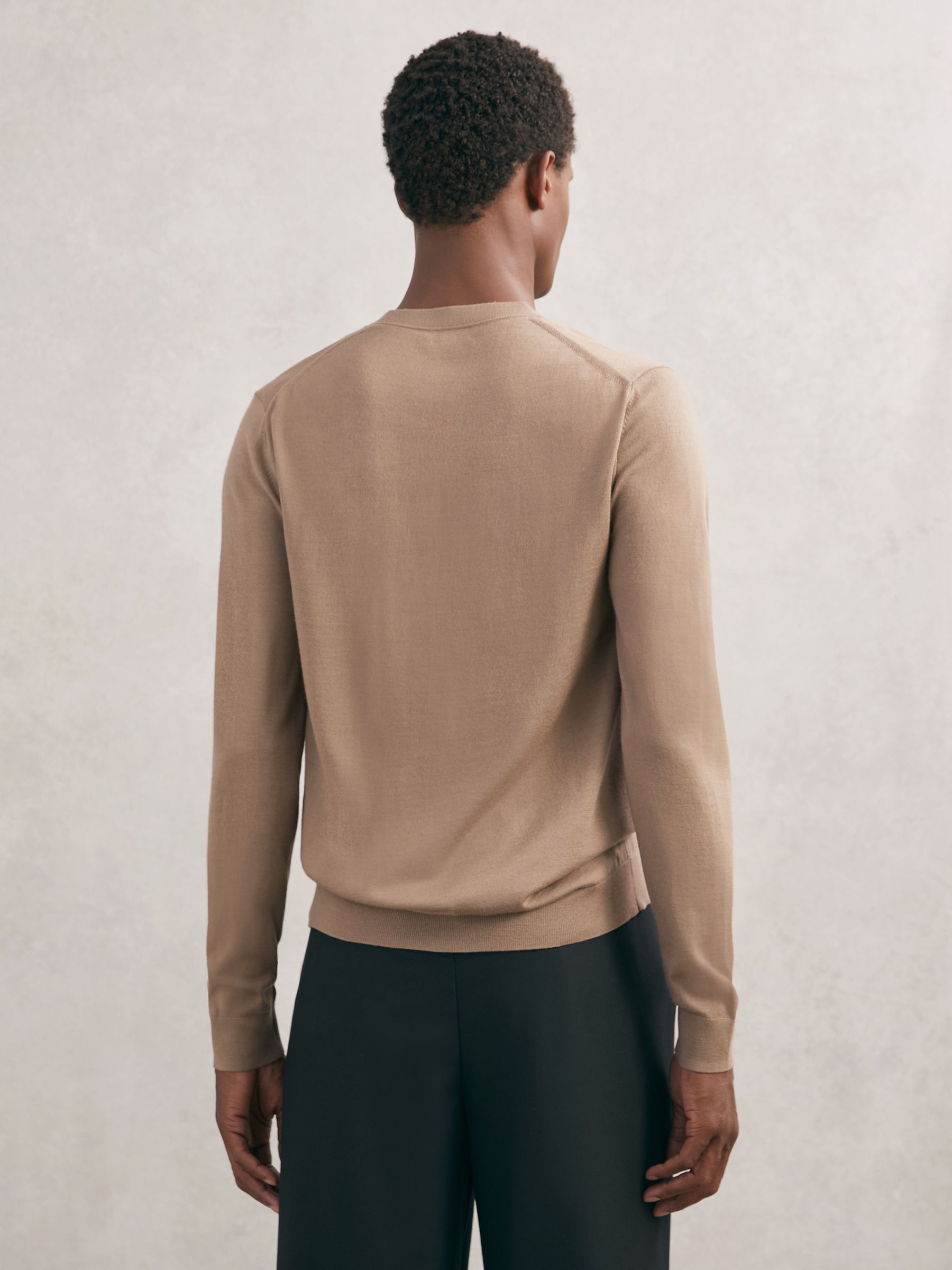 Merino Wool Button-Through Cardigan in Camel Brown