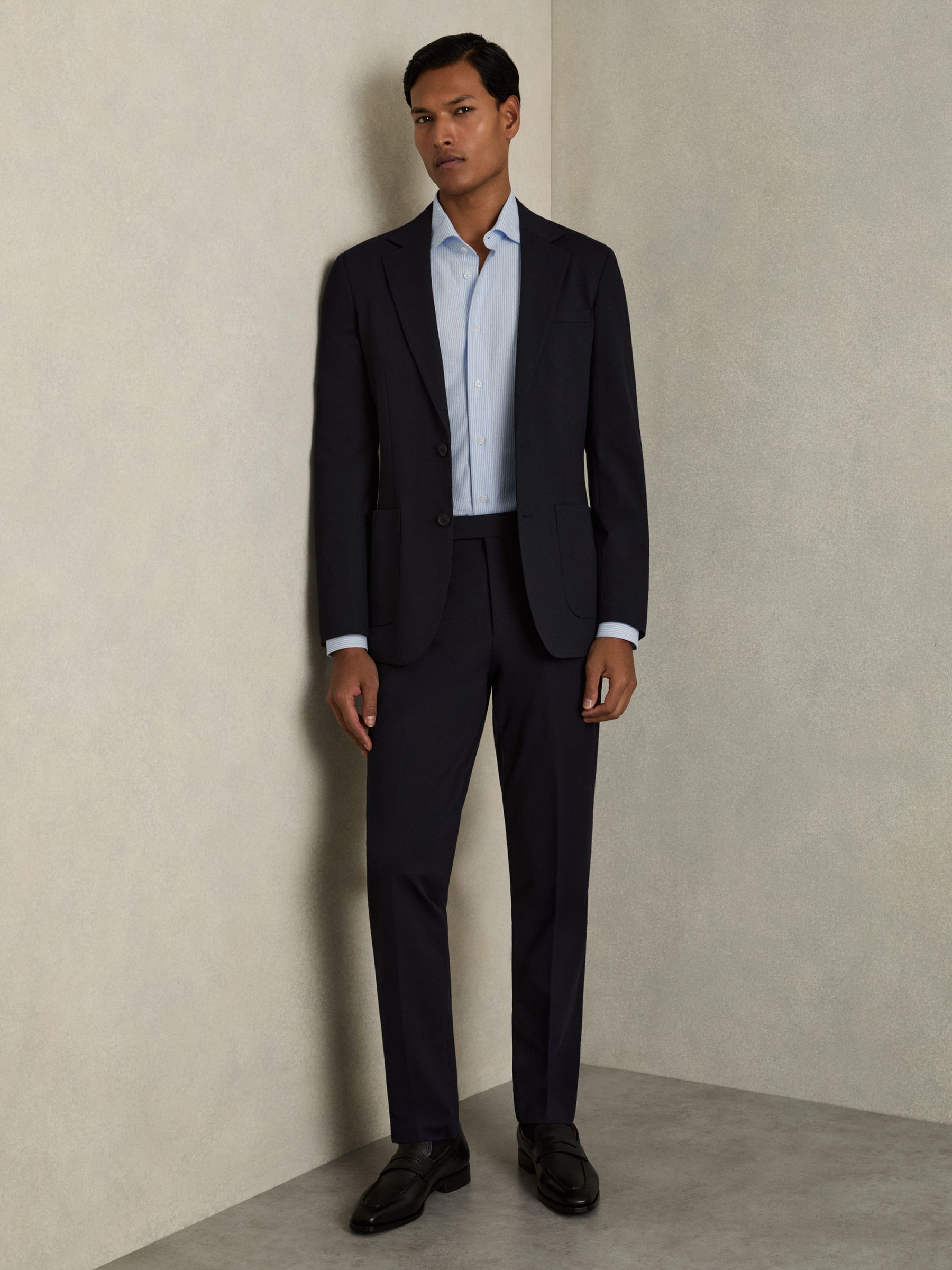 Cotton-Blend Cutaway-Collar Striped Shirt in Blue Stripe