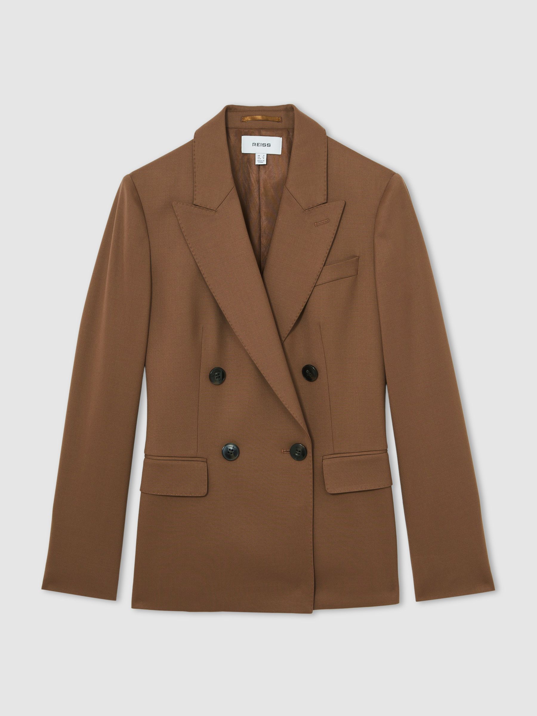 Wool-Blend Double-Breasted Suit Blazer in Tan